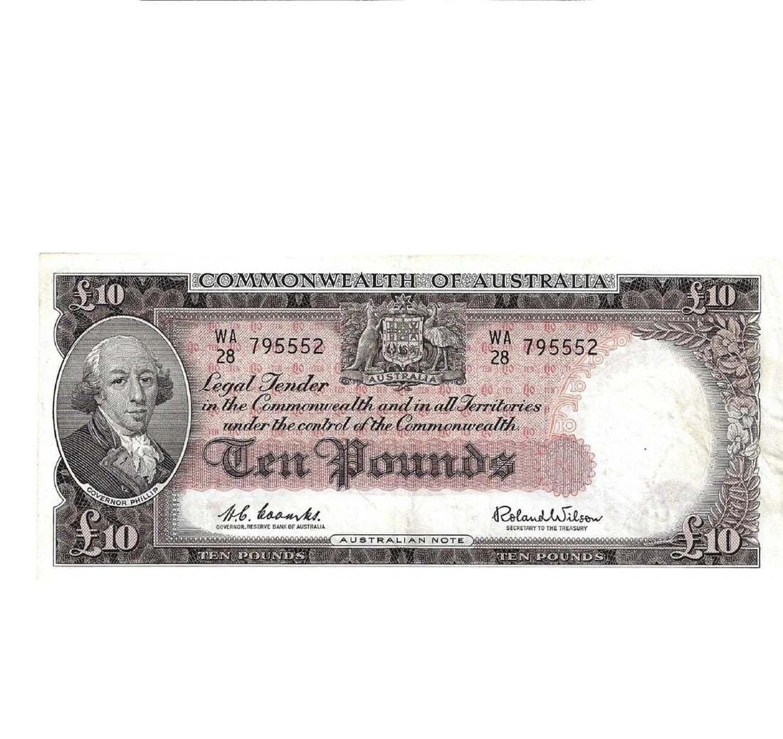 AUSTRALIA 'COOMBS - WILSON' RESERVE WA28 - FIRST PREFIX ?10 (1960), EXTREMELY FINE OPQ (1 of 2)