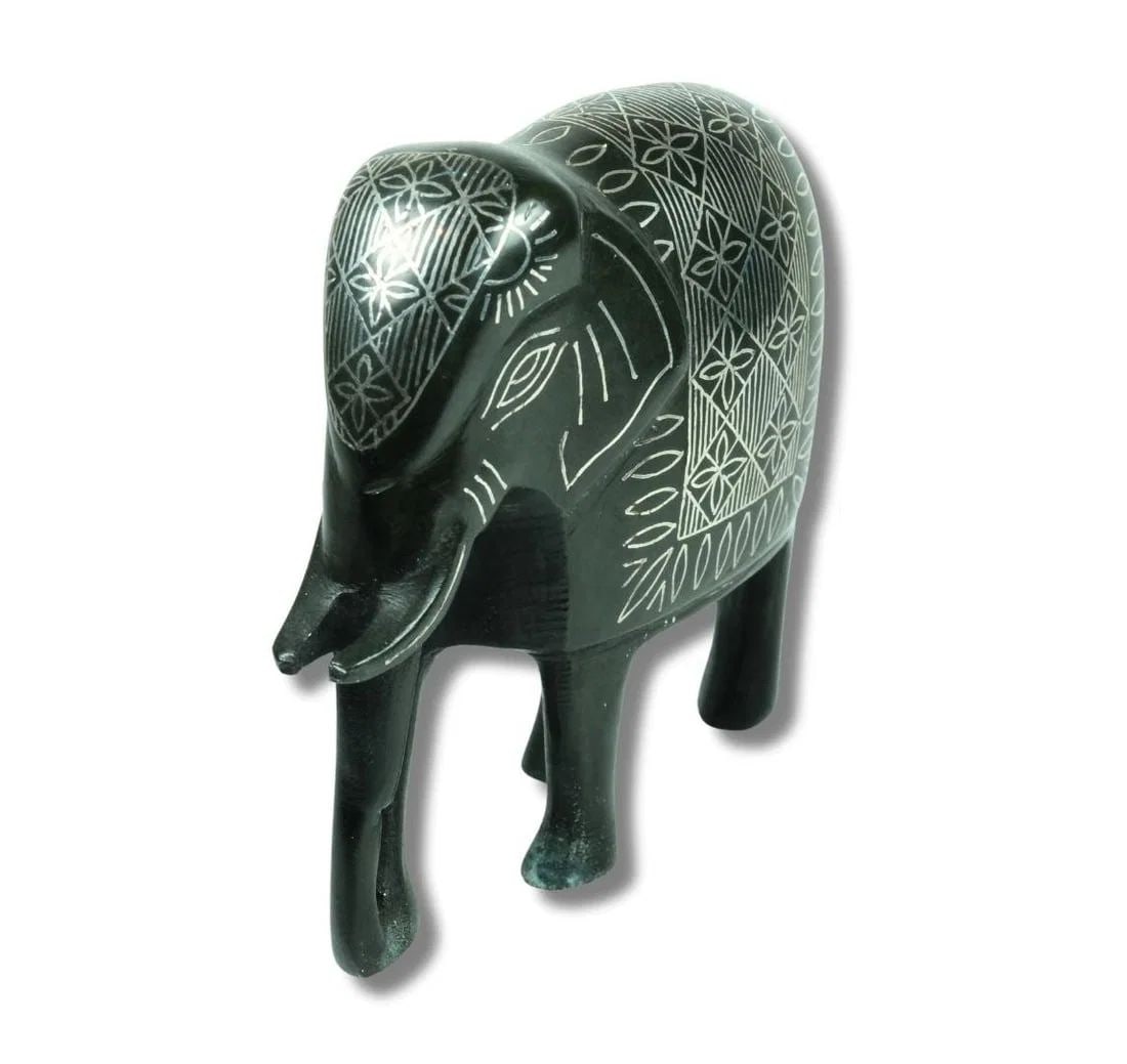 VINTAGE ASIAN ELEPHANT IN BLACKENED METAL WITH INLAID SILVER DECORATION: Vintage Asian Elephant in Blackened Metal with inlaid Silver Decoration