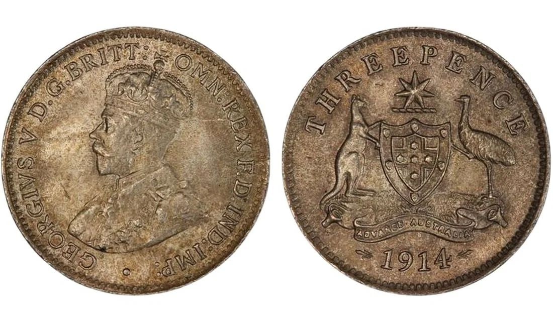 AUSTRALIA 1914 THREEPENCE, PCGS MS64 (POPULATION 7): Australia 1914 Threepence, PCGS MS64 (Population 7)