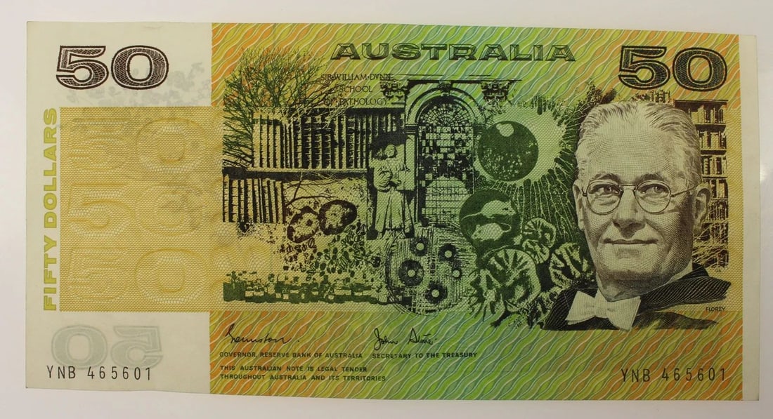 AUSTRALIA 'JOHNSTON - STONE' $50 (1983), ABOUT UNCIRCULATED OPQ: Renniks# 508 : Serial# YNB 465601ConditionO(riginal) P(aper) Q(uality)MediumCoins, Monies & StampsExhibitedPaper Money, Australia & New Zealand
