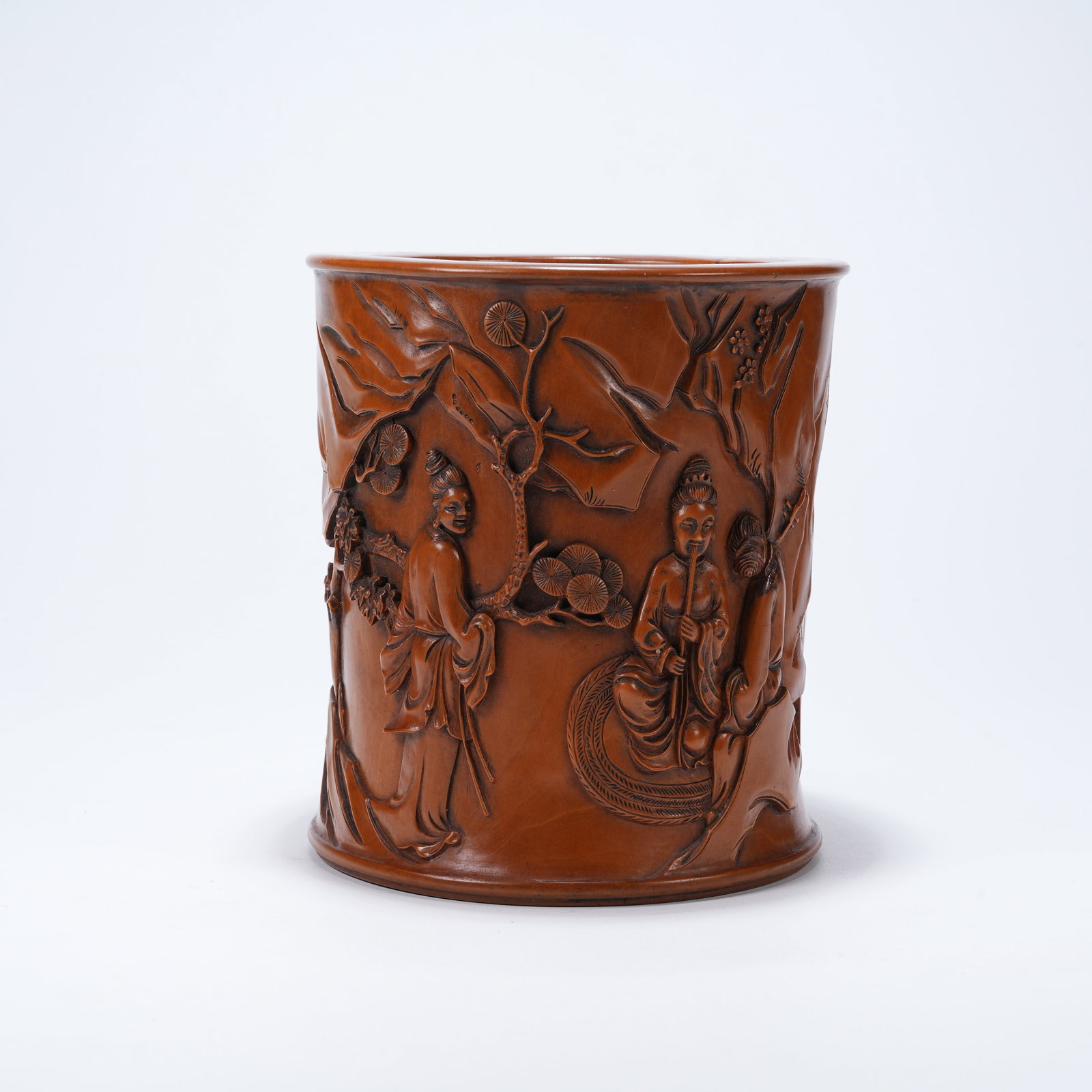 A BOXWOOD BRUSH POT WITH MUSICAL MAIDENS (1 of 9)