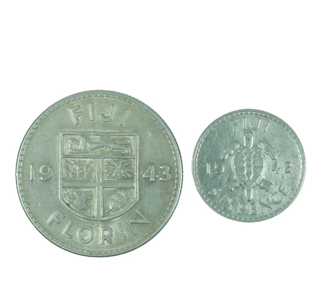 FIJI 1942 S 6D & 1943 S SILVER (900) 2/-, ABOUT EXTREMELY FINE OR BETTER: Fiji 1942 S 6d & 1943 S Silver (900) 2/-, about Extremely Fine or better