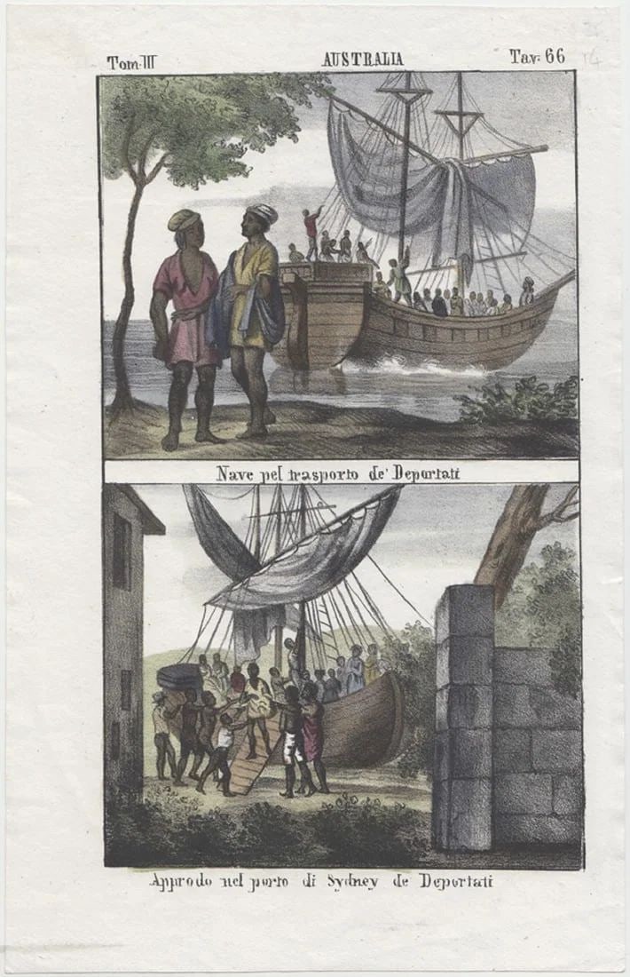 AUSTRALIA RELATED HAND-COLOURED LITHOGRAPH 'A UNIVERSAL GALLERY - PEOPLES OF THE WORLD, VENICE 1841: .Size26x17cmsMediumPrintsExhibitedHistorical