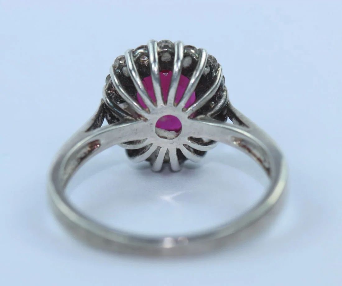 STERLING (925) SILVER RING WITH SIMULATED RUBY & DIAMONDS - 3
