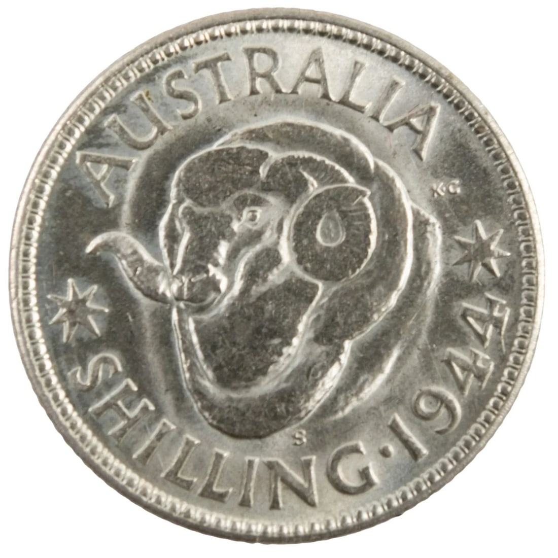 AUSTRALIA 1944 'PLAIN S' SILVER (925) SHILLING, CHOICE UNCIRCULATED (1 of 2)