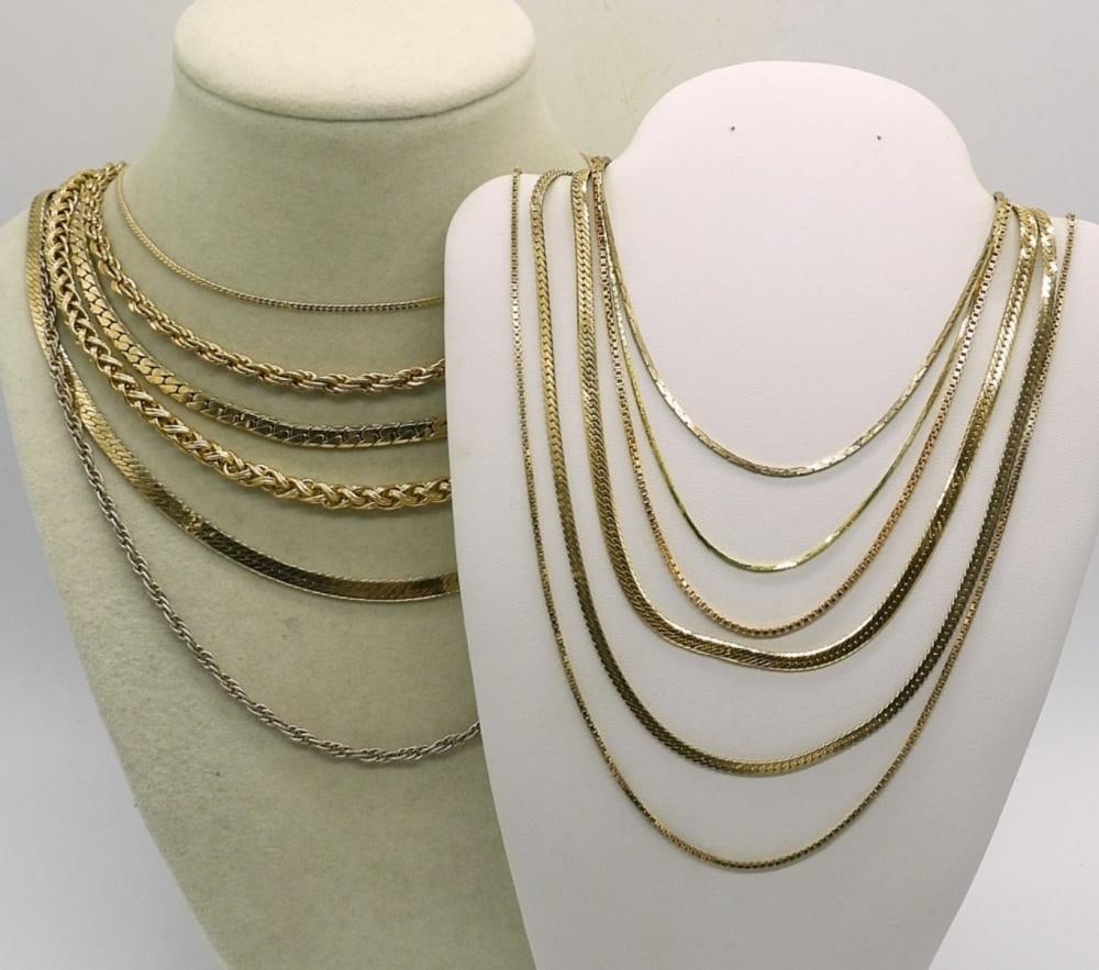 (12) GOLD TONE CHAINS: (12) GOLD TONE CHAINS