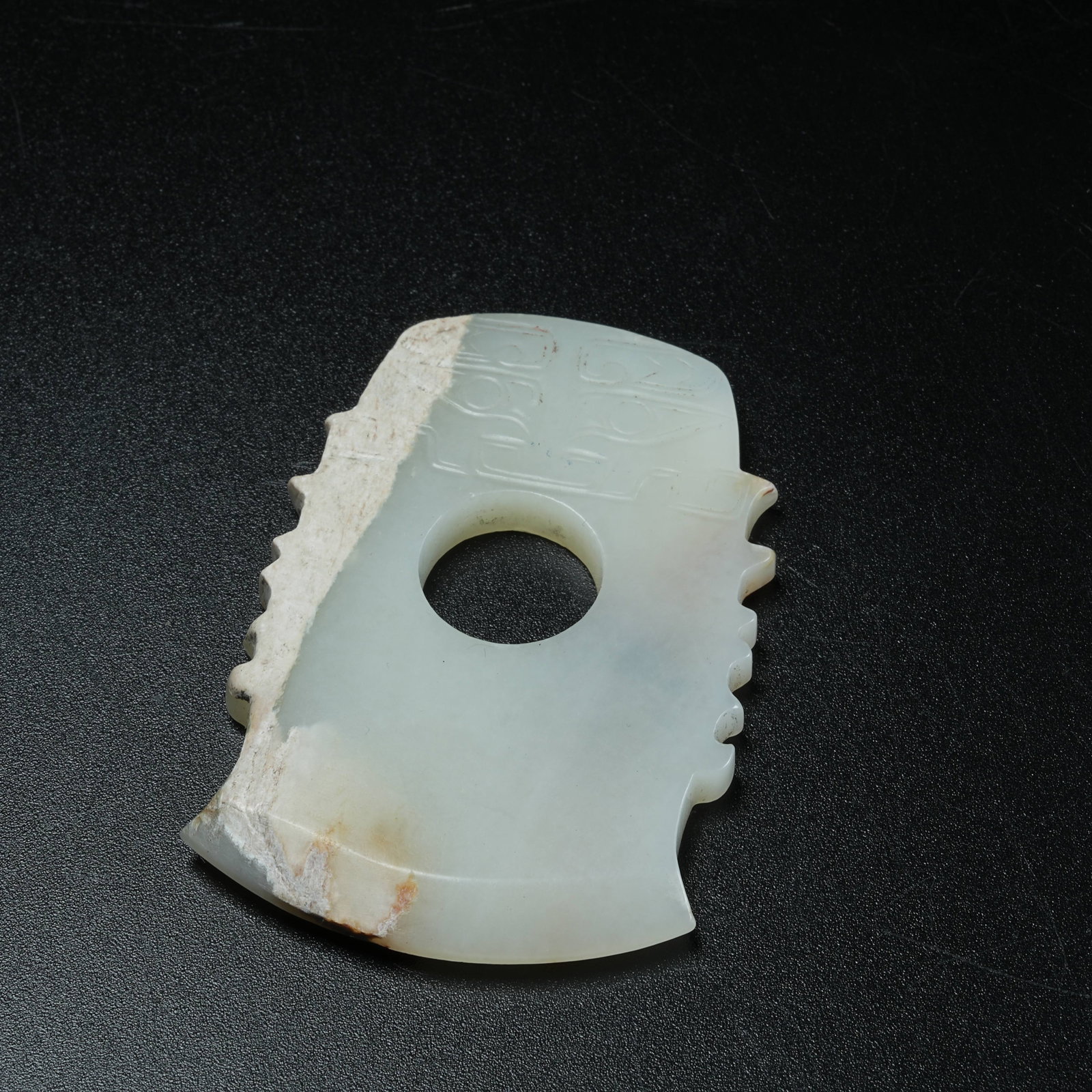 A ANCIENT JADE AXE WITH BEAST MASK PATTERN - 5
