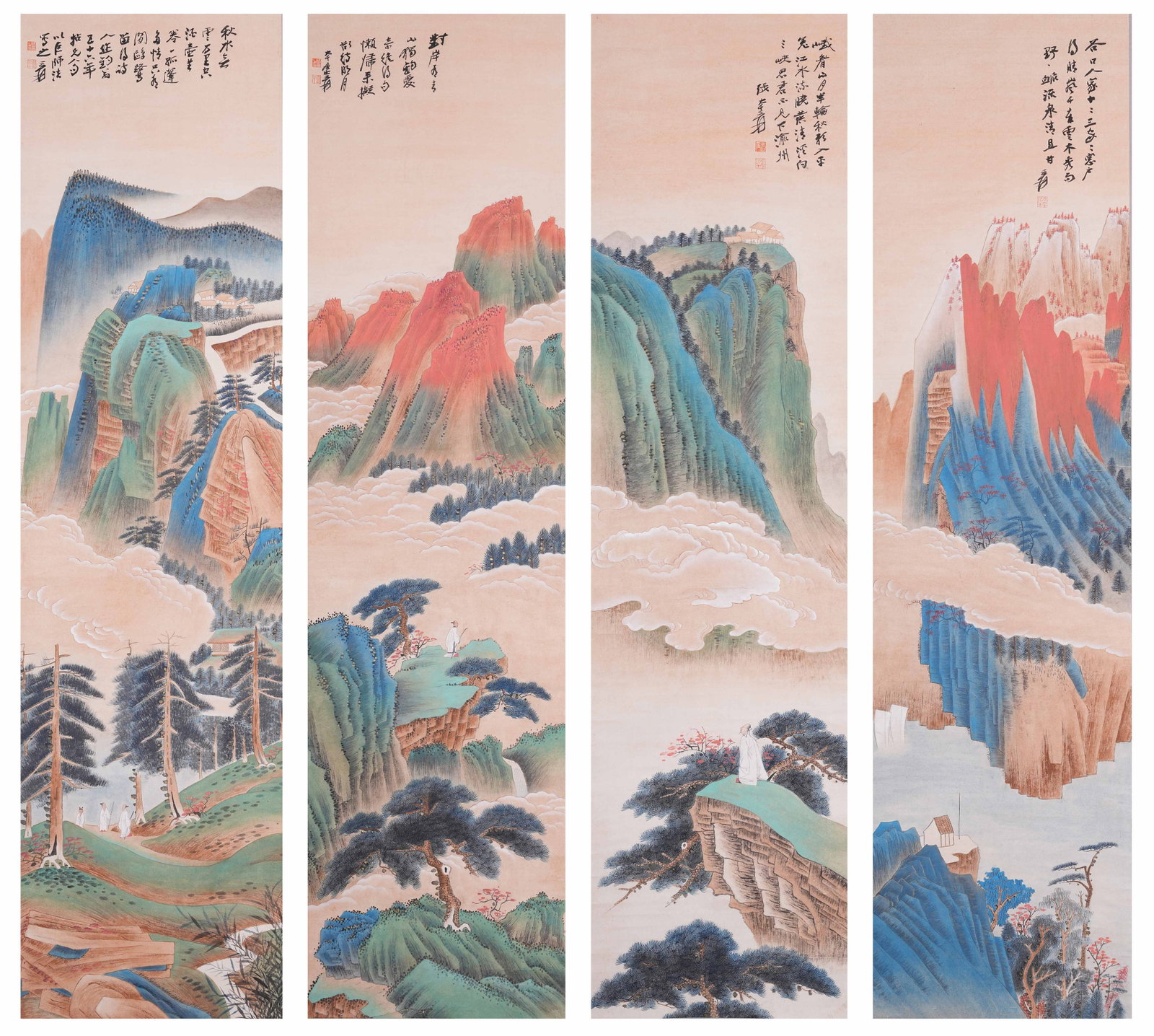 A FOUR LANDSCAPE PAINTINGS ON PAPER BY ZHANG DAQIAN.張大千 (1 of 14)