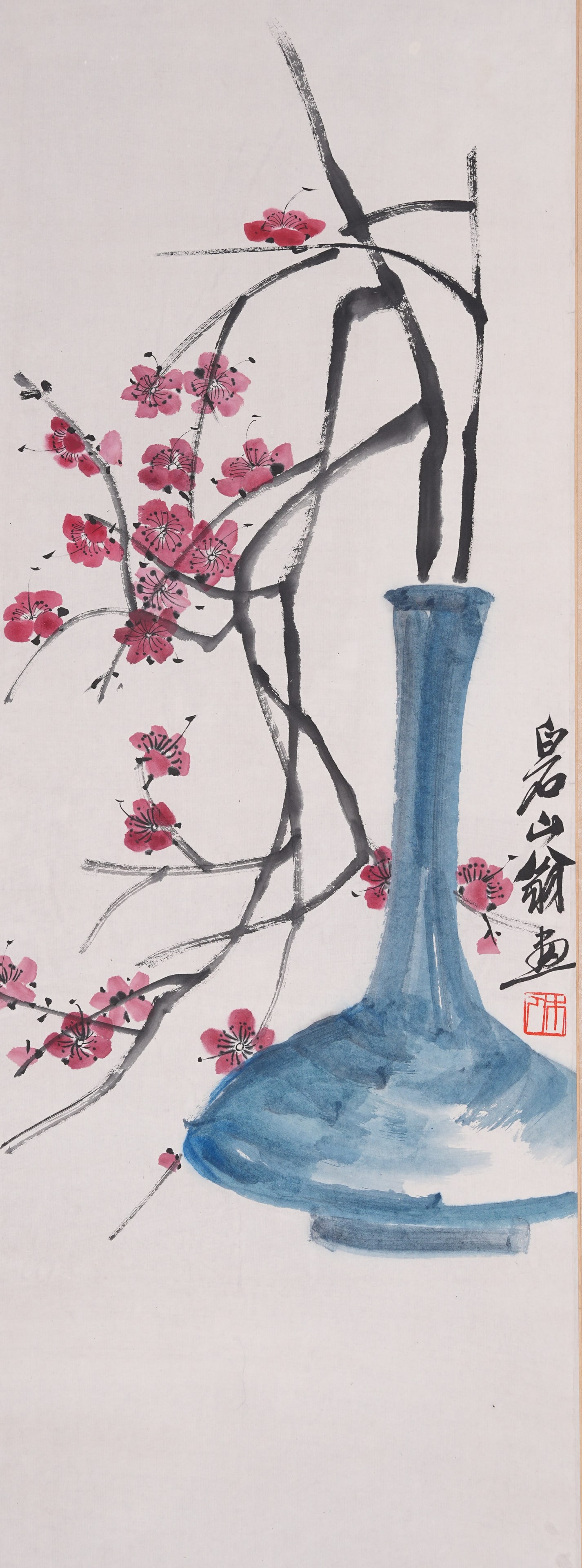 A PLUM BLOSSOM PAINTING ON PAPER BY QI BAISHI.齊白石: Plum Blossom Painting on Paper by Qi Baishi.齊白石