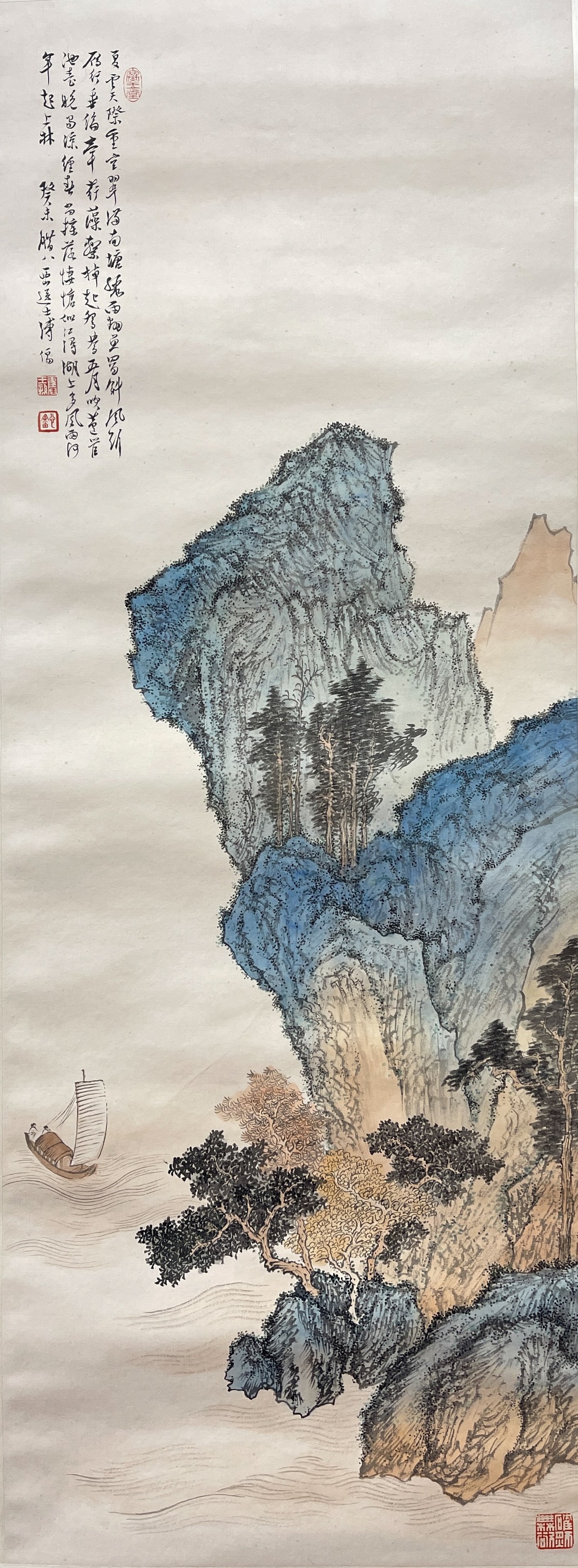 A LANDSCAPE?AND?FIGURE PAINTING HANGING SCROLL ON PAPER BY PU RU.溥儒 (1 of 9)