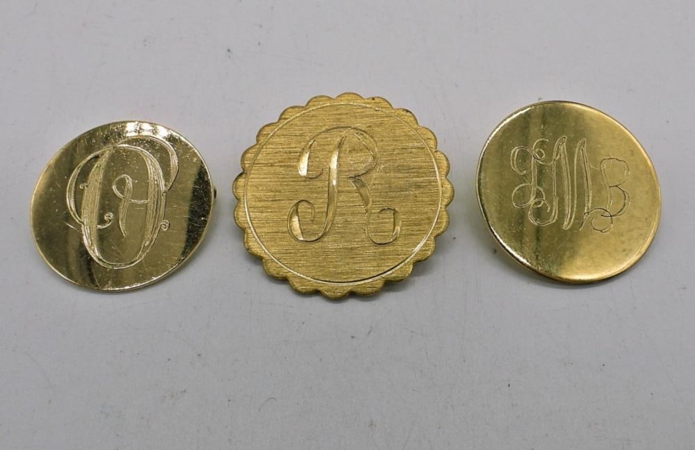 3 GOLD TONE VINTAGE ENGRAVED PINS (1 of 2)