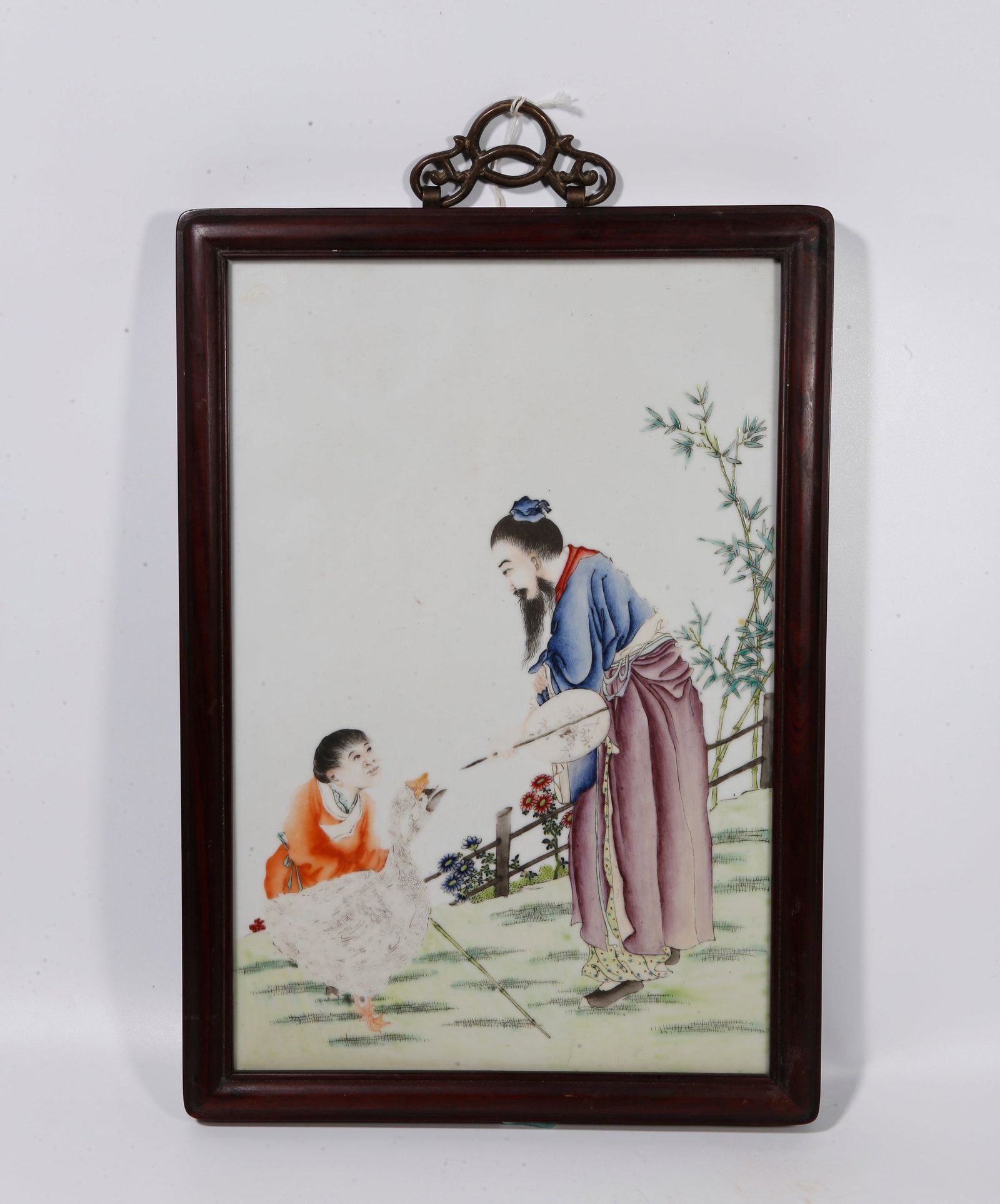 A HANGING PORCELAIN PANEL OF XI YI LOVING GEESE (1 of 8)