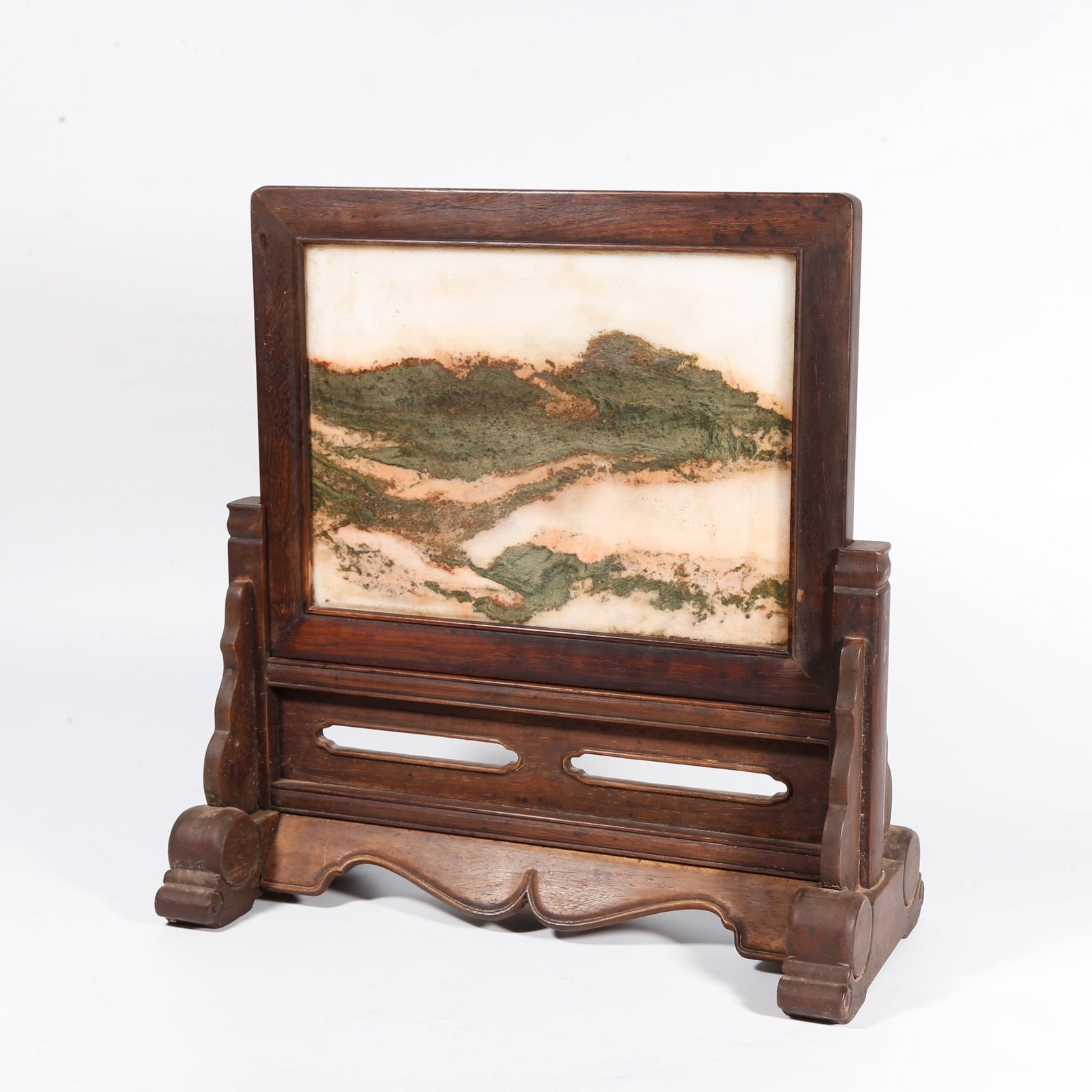 A MARBLE?INLAID TABLE SCREEN IN HUANGHUALI WOOD (1 of 9)