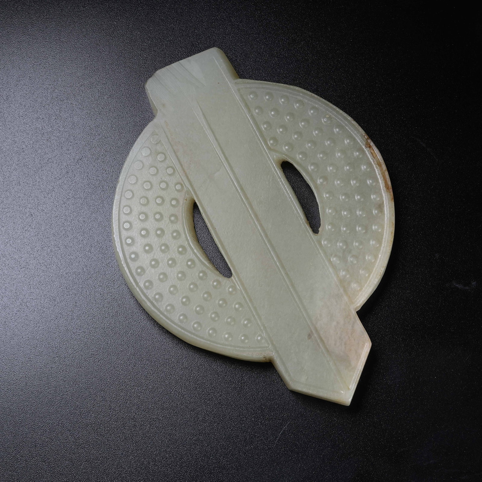 A ARCHAIC JADE OPENWORK BI: Archaic Jade Openwork Bi