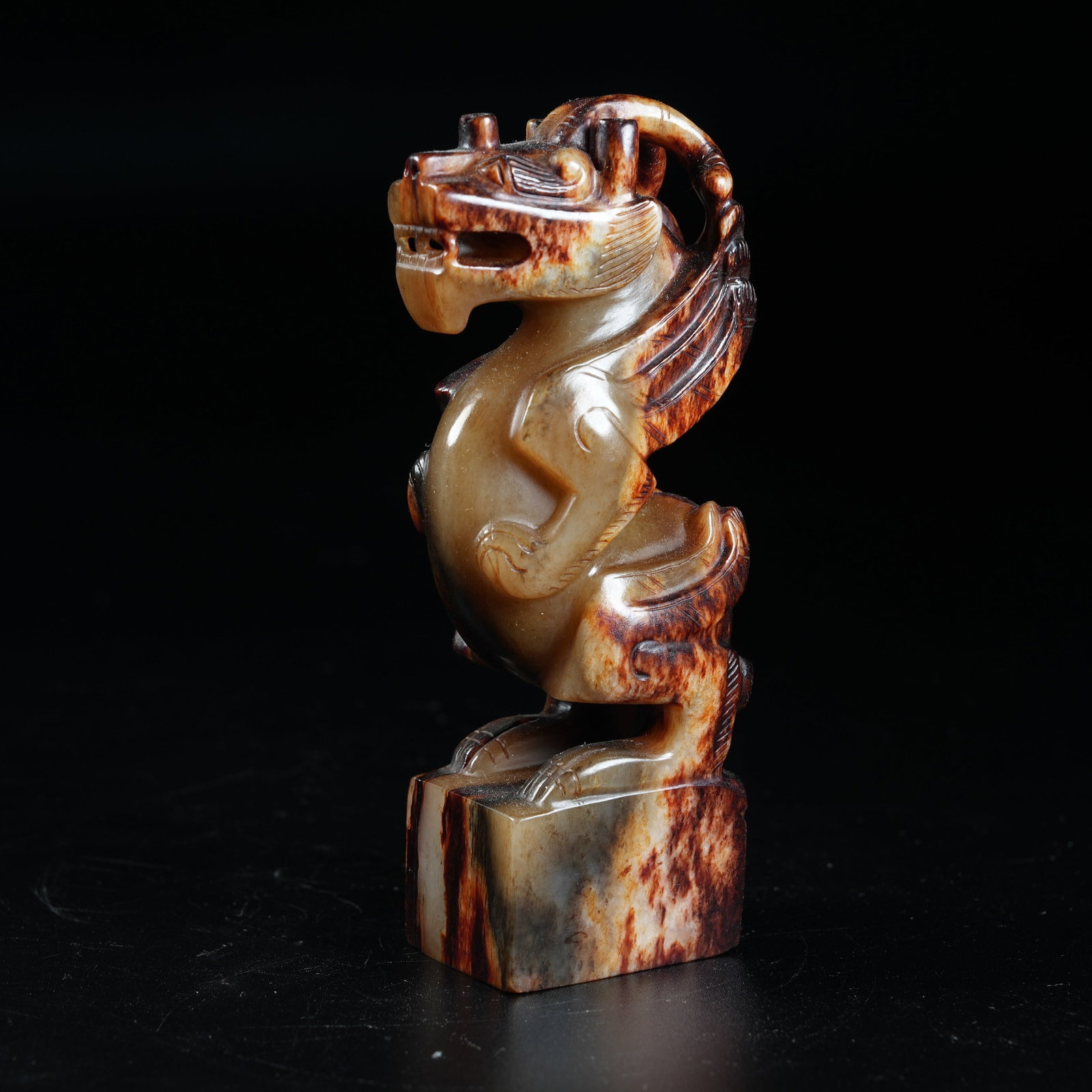 A ANCIENT JADE SEAL WITH DRAGON KNOB: Ancient Jade Seal with Dragon Knob
