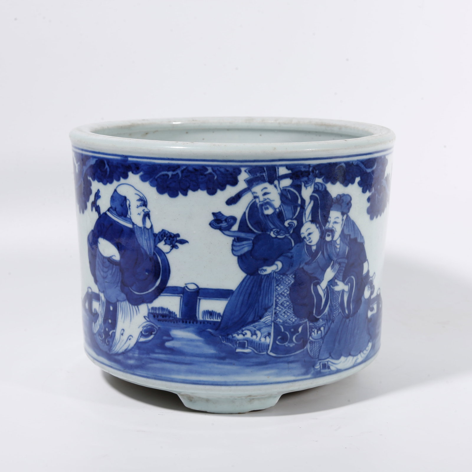 A INCENSE BURNER WITH BLUE?AND?WHITE FU?LU?SHOU MOTIF: Incense burner with blue?and?white Fu?Lu?Shou motif
