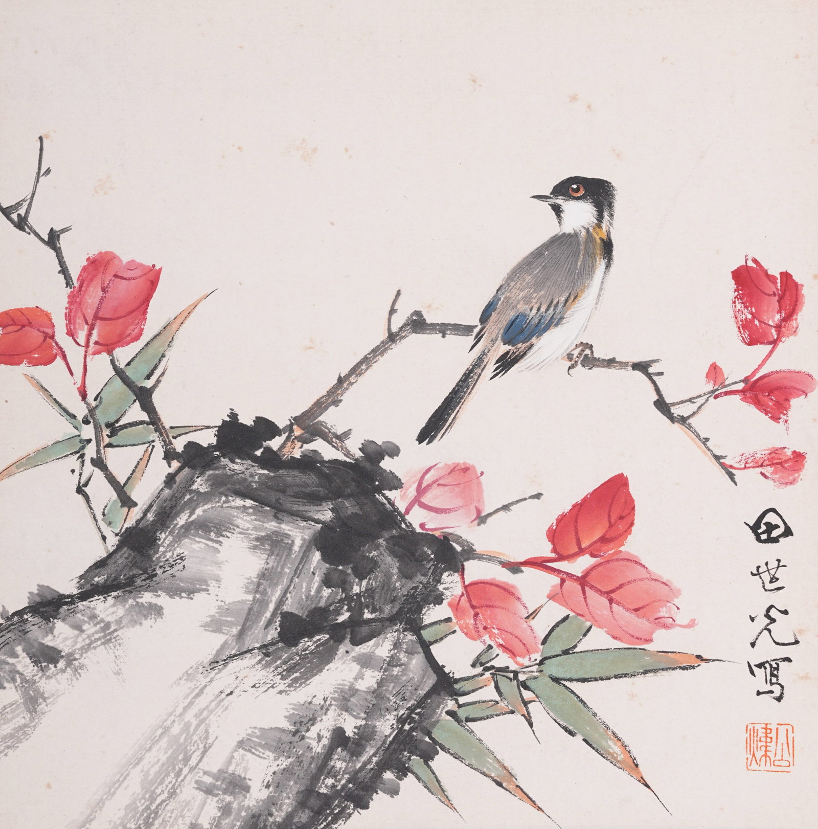 A FLOWER AND BIRD PAINTING ON PAPER BY TIAN SHIGUANG.田世光 (1 of 7)