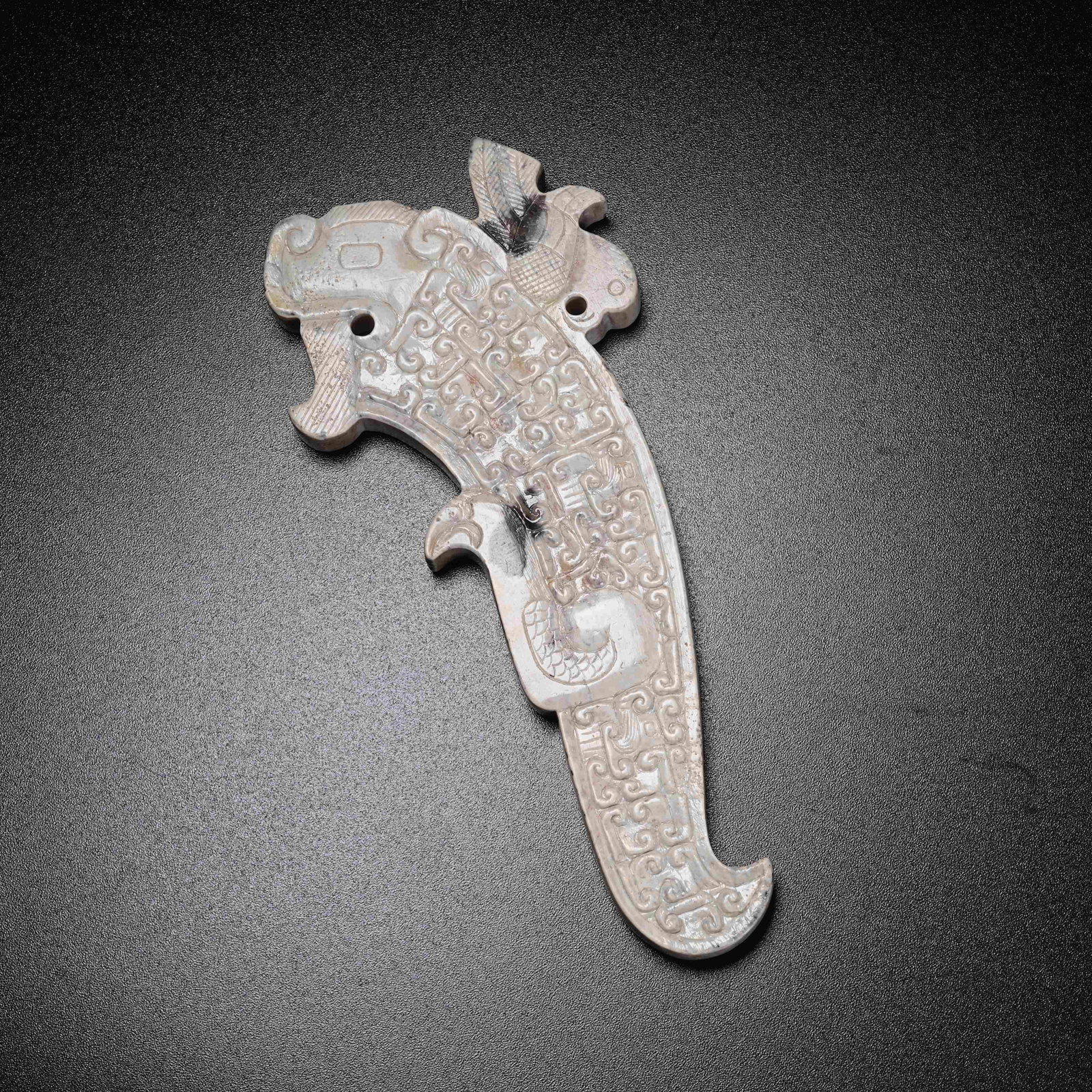 A ARCHAIC JADE PENDANT WITH ANIMAL PATTERN: Archaic Jade Pendant with Animal Pattern