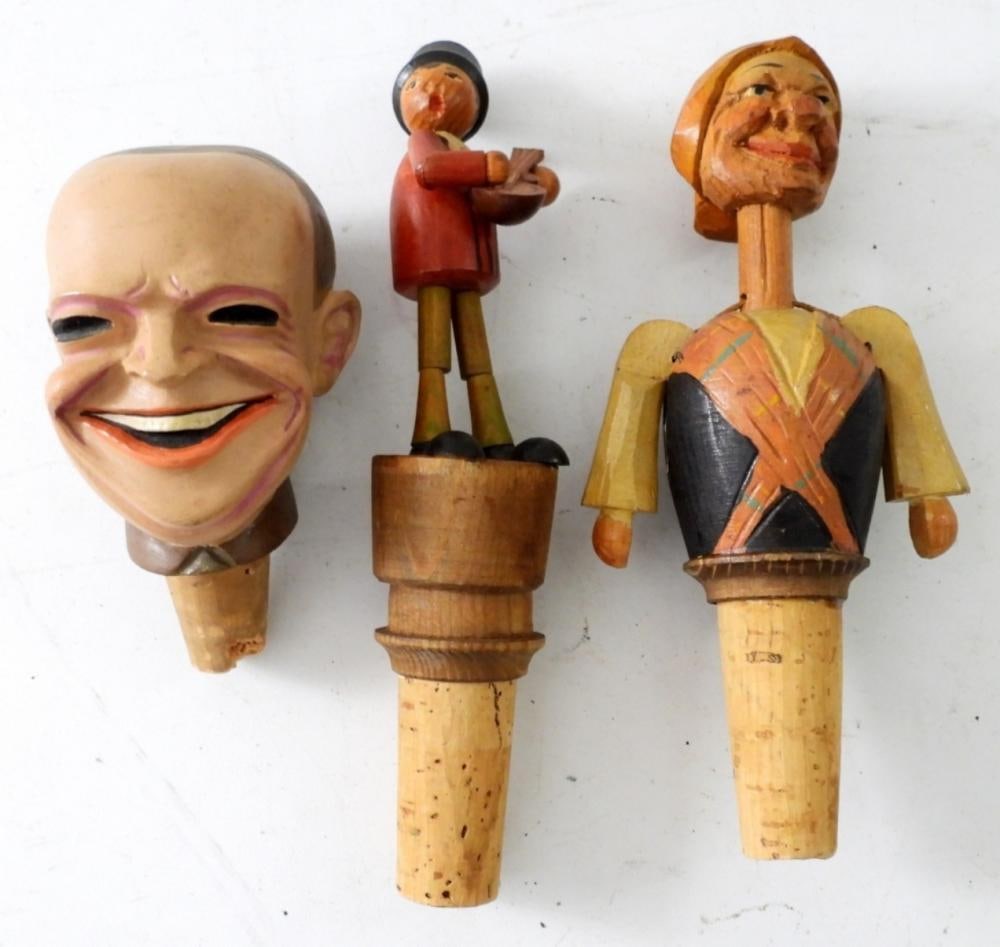 (3) VINTAGE ANRI WOODEN WINE TOPPERS: (3) VINTAGE ANRI WOODEN WINE TOPPERS