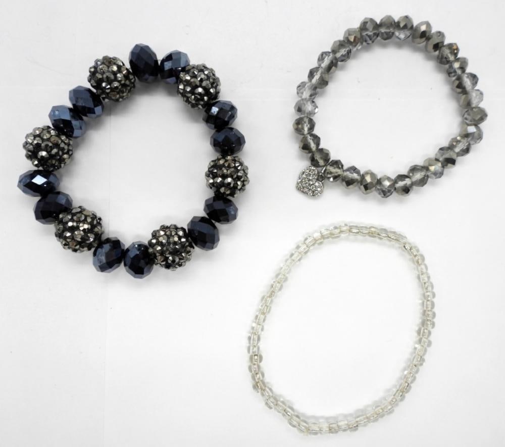3 DARK BEADED BRACELETS: 3 DARK BEADED BRACELETS