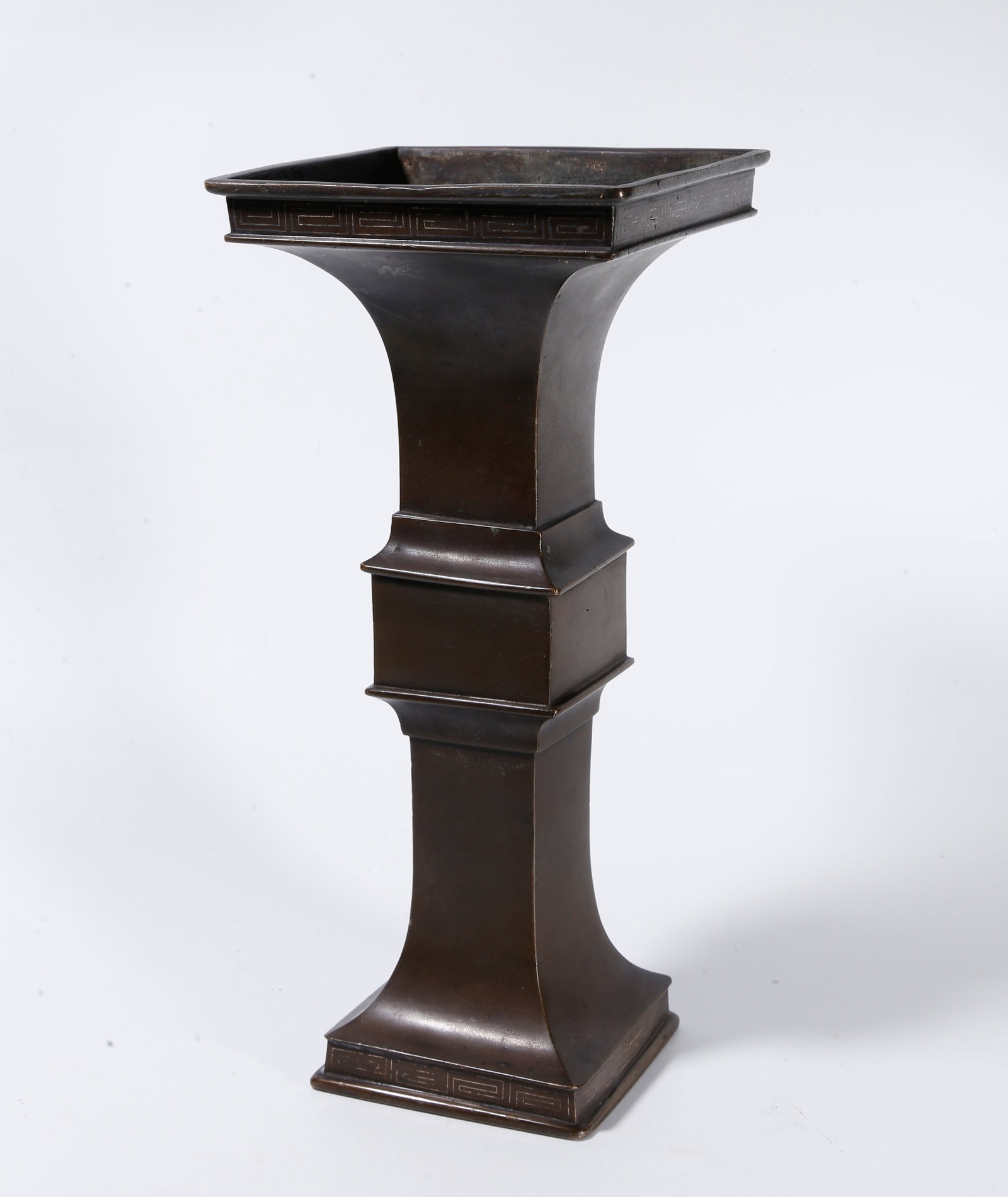 A BRONZE GU?SHAPED FLOWER VASE INLAID WITH SILVER WIRE (1 of 9)