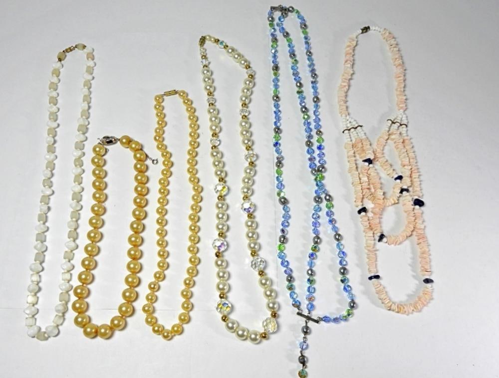 (6) FAUX PEARL, BEADED, SHELL NECKLACES (1 of 3)