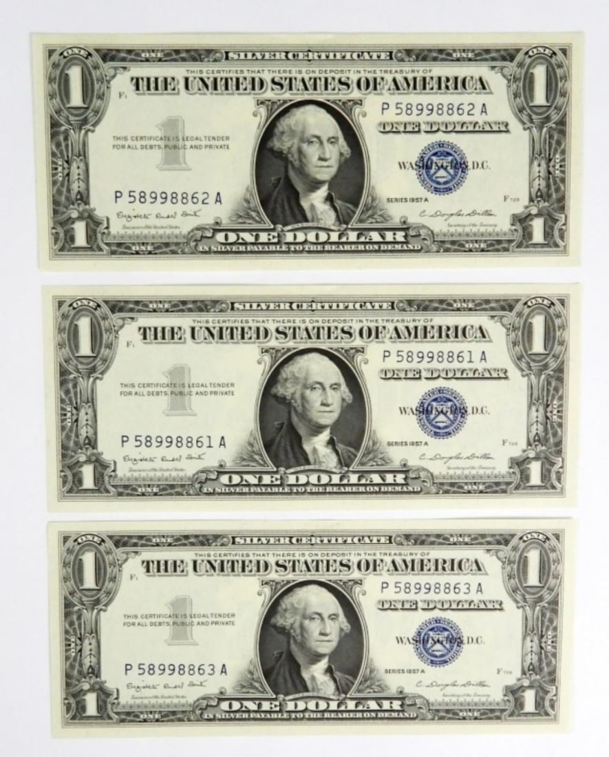 (3)1957-A $1 SILVER CERTIFICATE CONSECUTIVE#S (1 of 2)