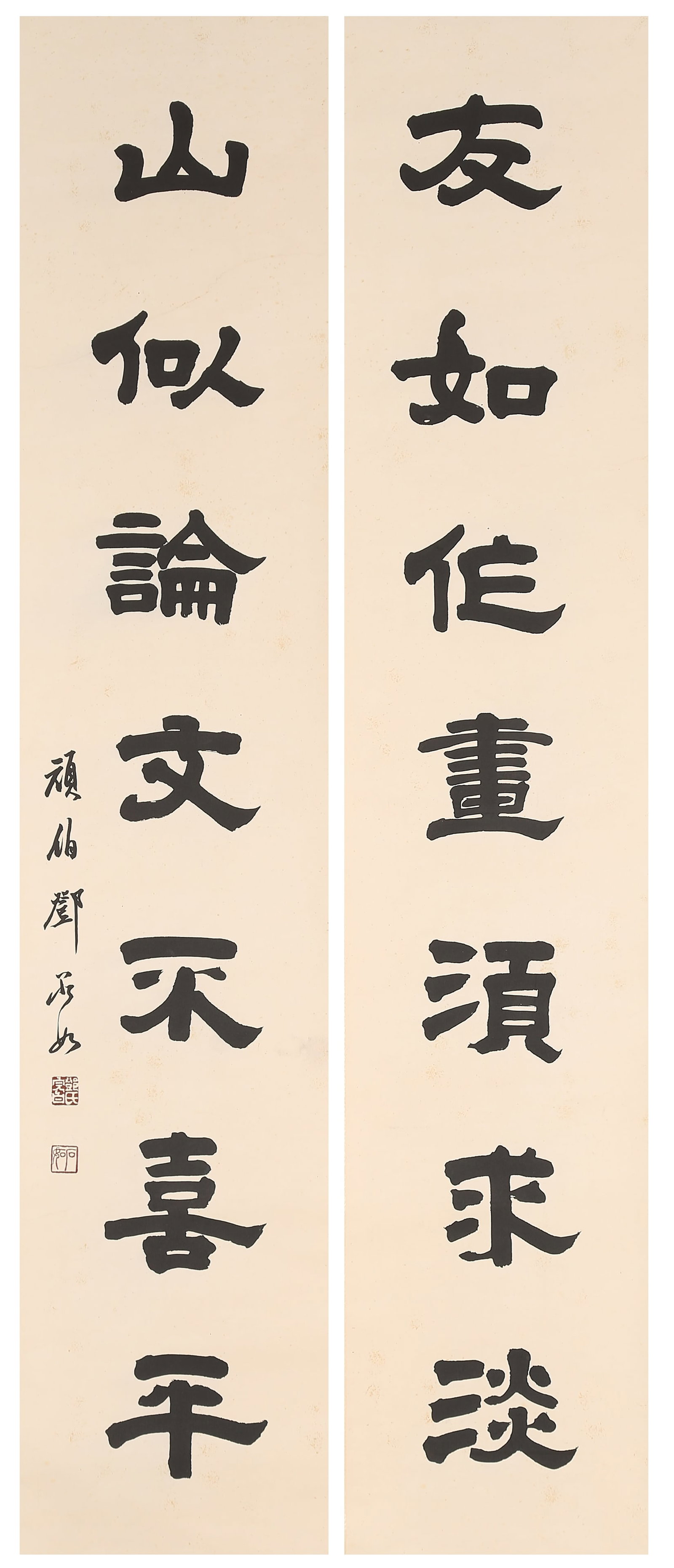 A COUPLET CALLIGRAPHY ON PAPER BY DENG SHIRU.鄧石如 (1 of 7)