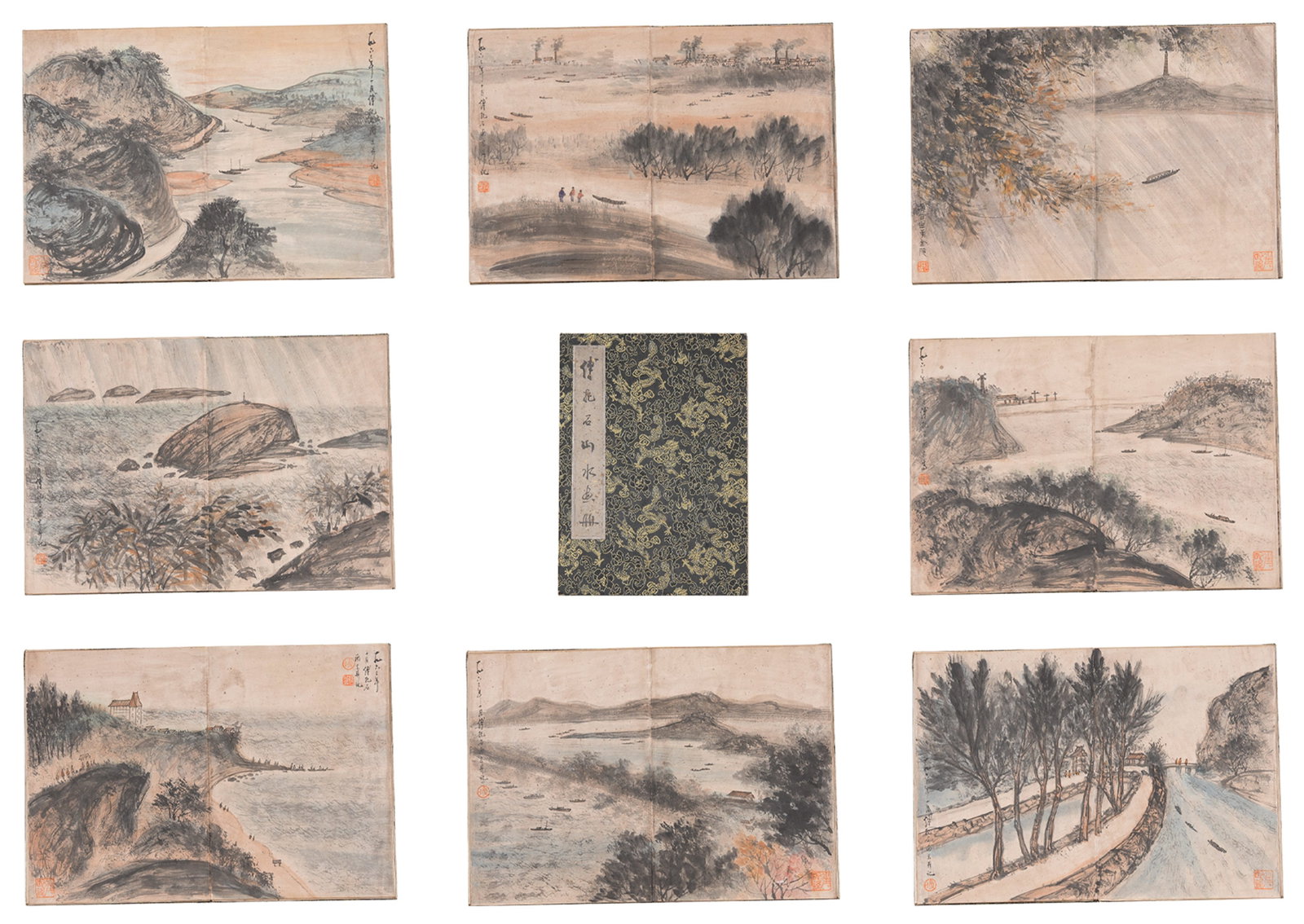 A LANDSCAPE PAINTINGS ALBUM ON PAPER BY FU BAOSHI (TEN LEAVES).傅抱石 (1 of 12)