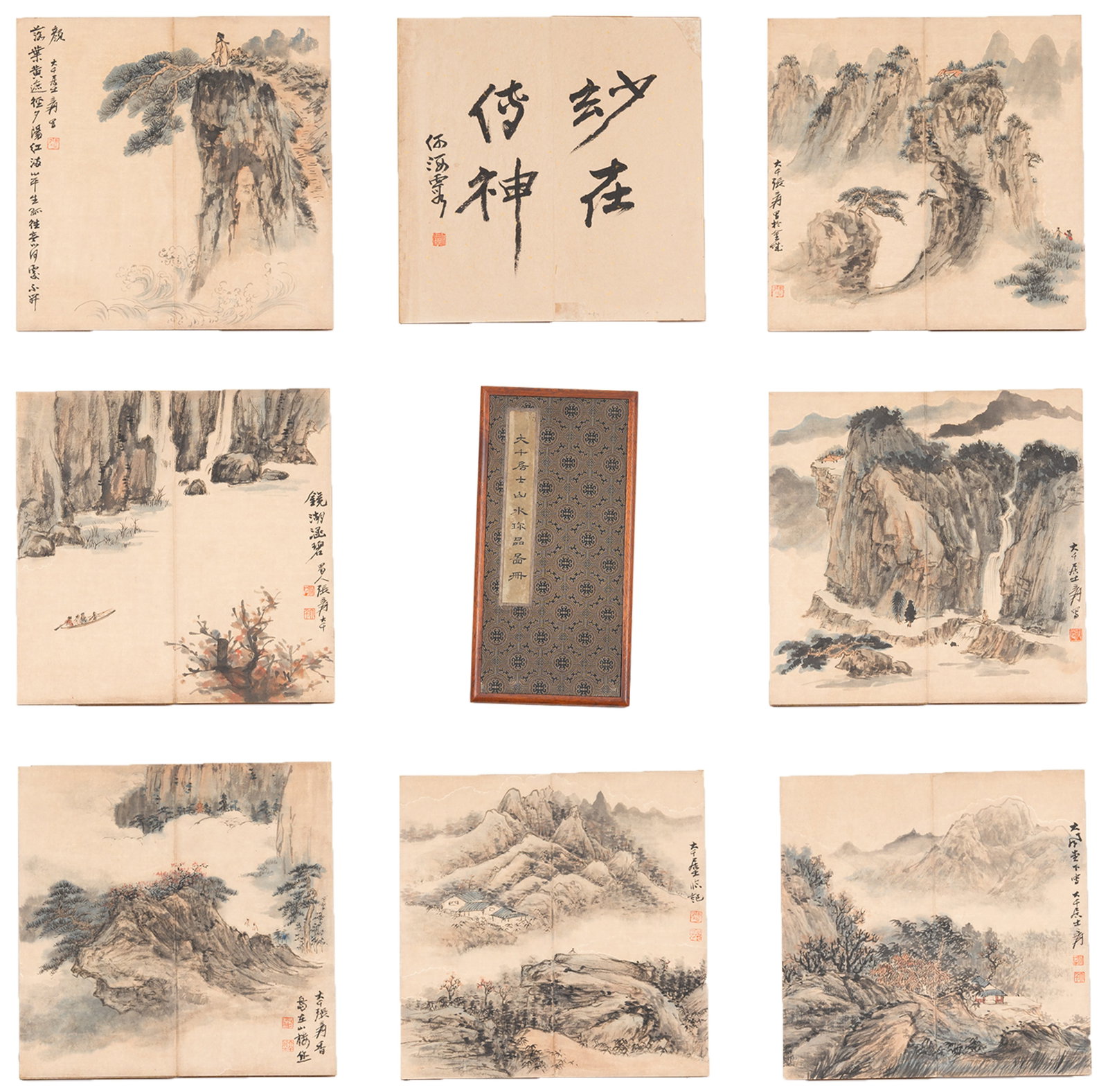 A LANDSCAPE PAINTINGS ALBUM ON PAPER BY ZHANG DAQIAN (ELEVEN LEAVES).張大千: Landscape Paintings Album on Paper by Zhang Daqian (eleven leaves).張大千