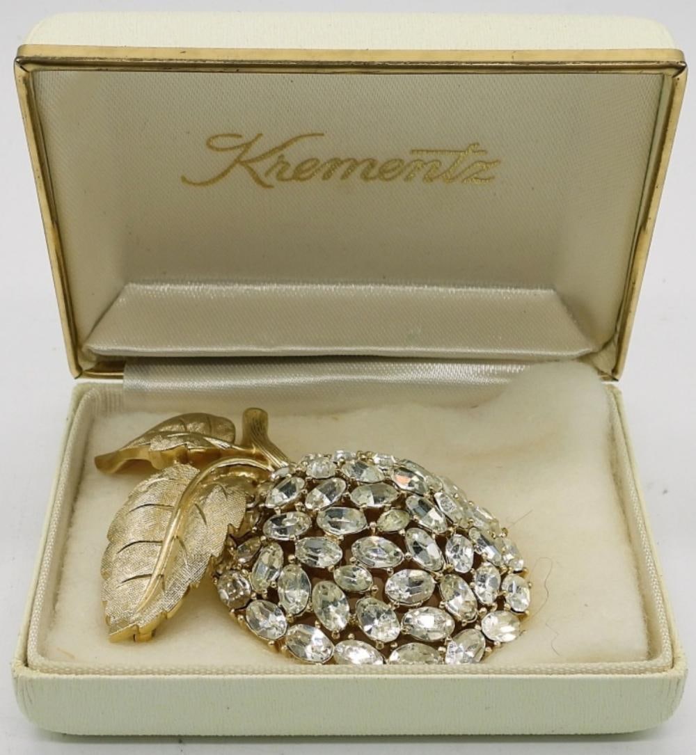 TRIFARI APPLE BROOCH-RHINESTONES: TRIFARI APPLE BROOCH-RHINESTONES