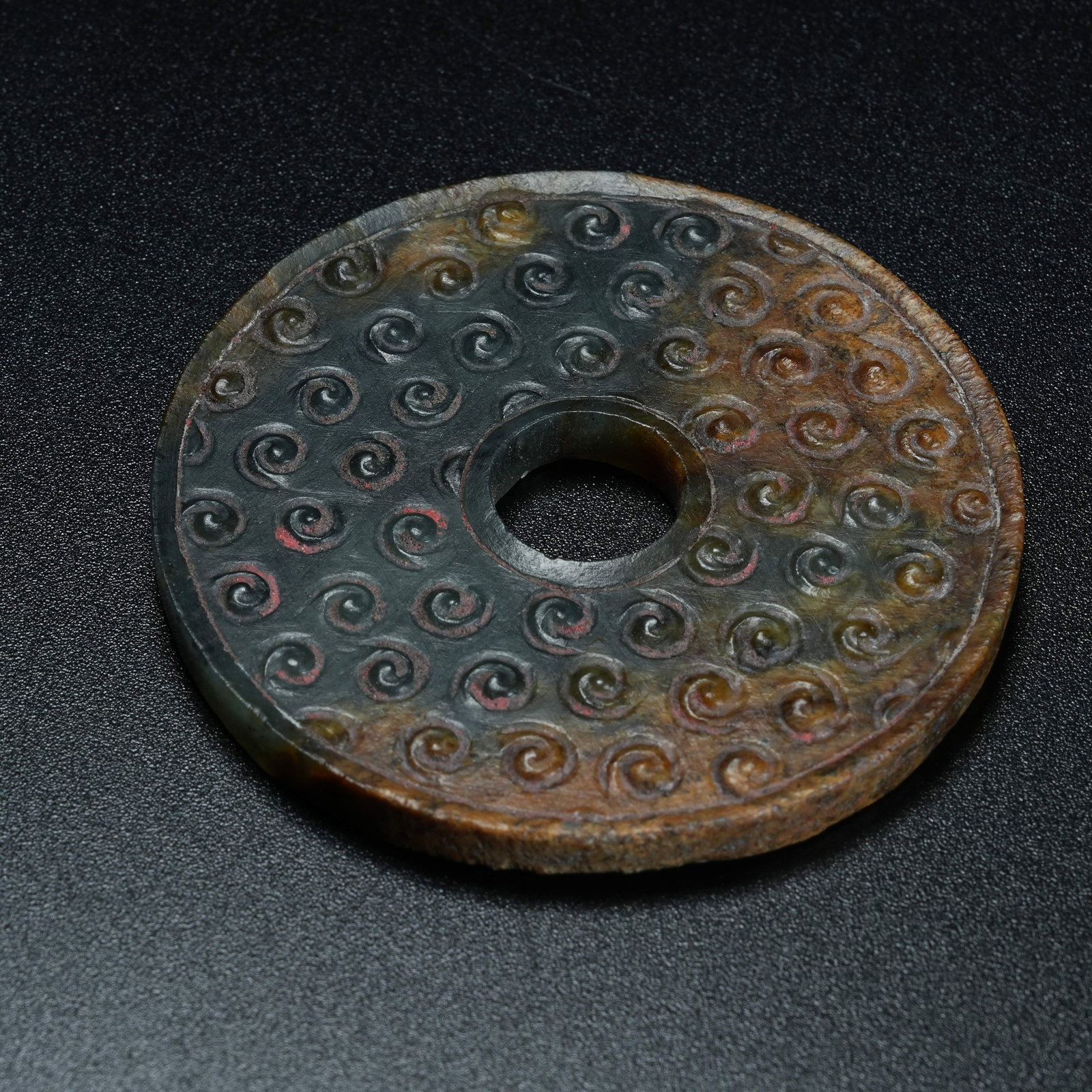 A ANCIENT JADE BI DISC WITH HOOKED CLOUD PATTERN - 5