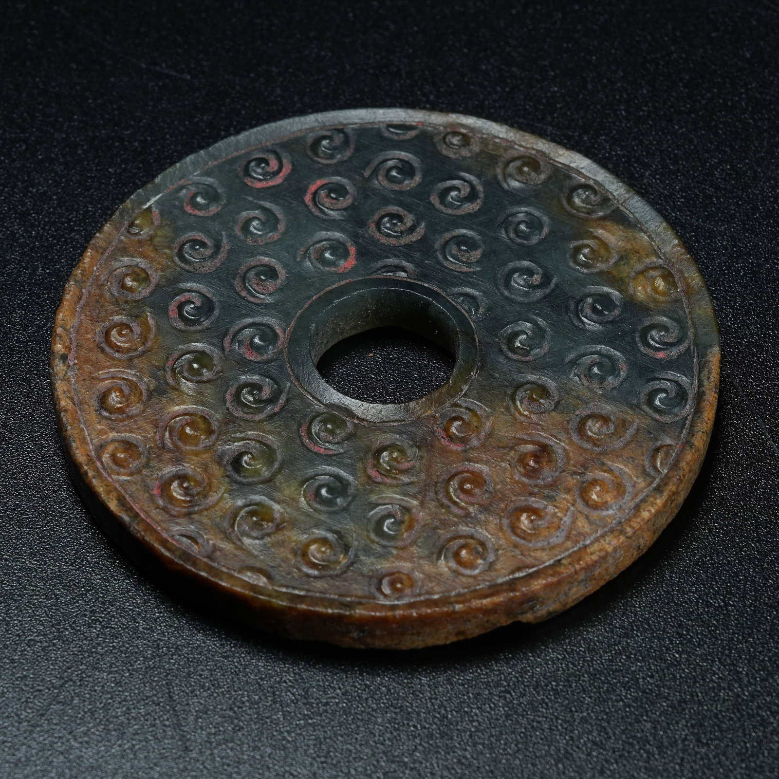A ANCIENT JADE BI DISC WITH HOOKED CLOUD PATTERN - 6