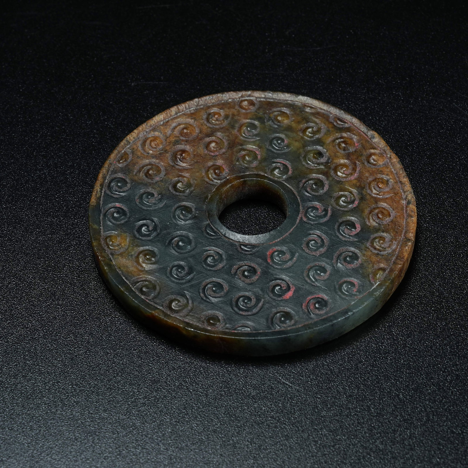 A ANCIENT JADE BI DISC WITH HOOKED CLOUD PATTERN - 8