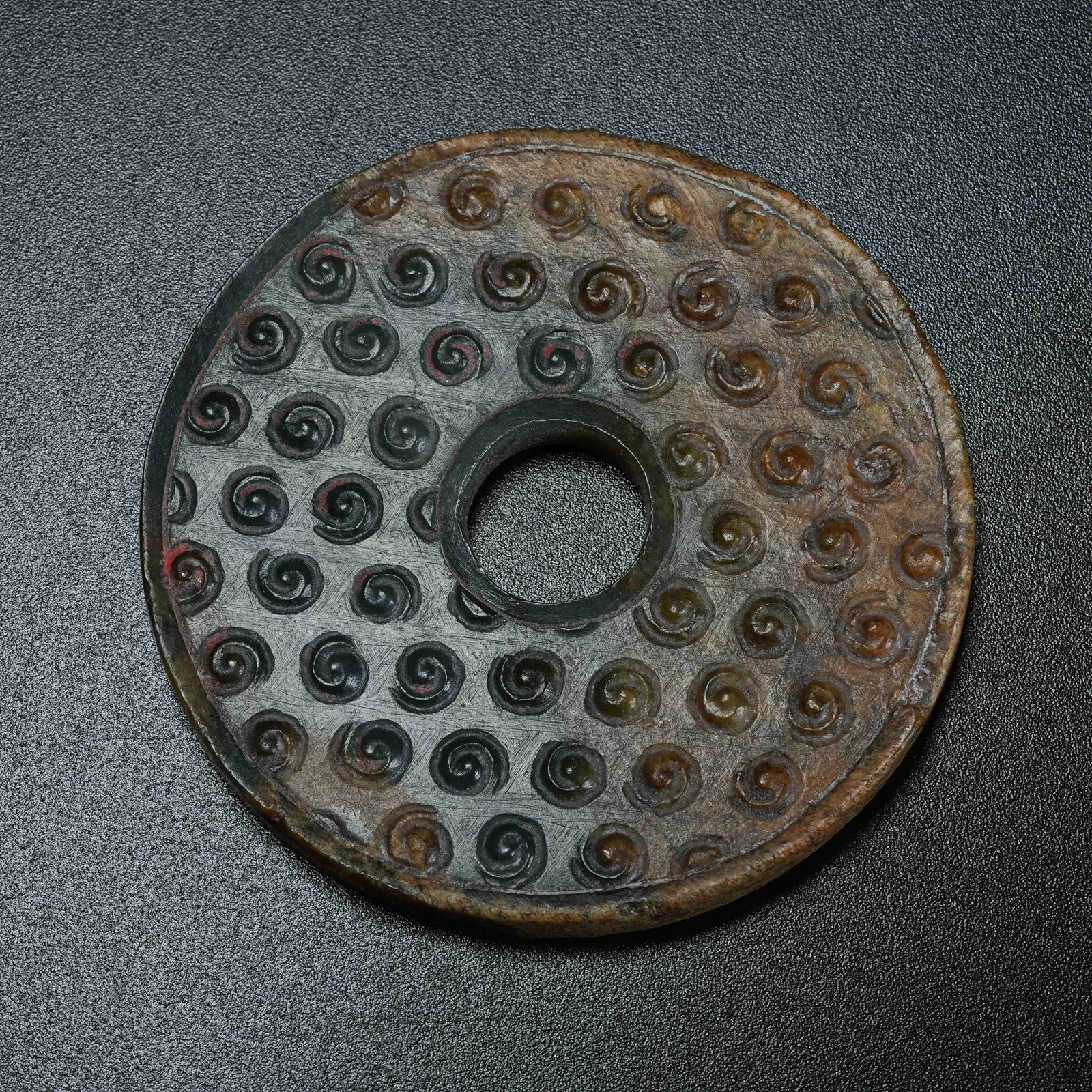 A ANCIENT JADE BI DISC WITH HOOKED CLOUD PATTERN - 9