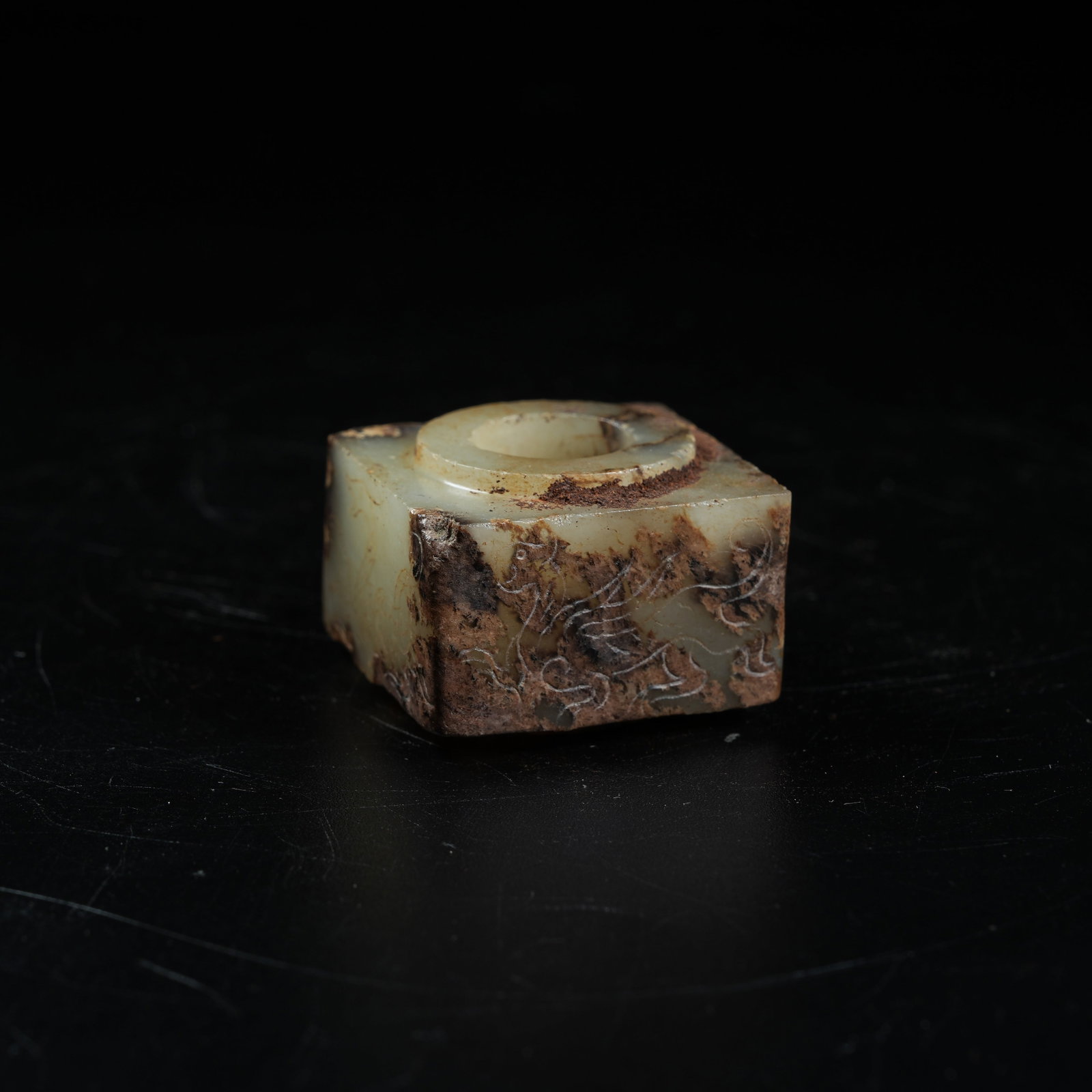 A ANCIENT JADE CONG WITH PHOENIX PATTERN: Ancient Jade Cong with Phoenix Pattern