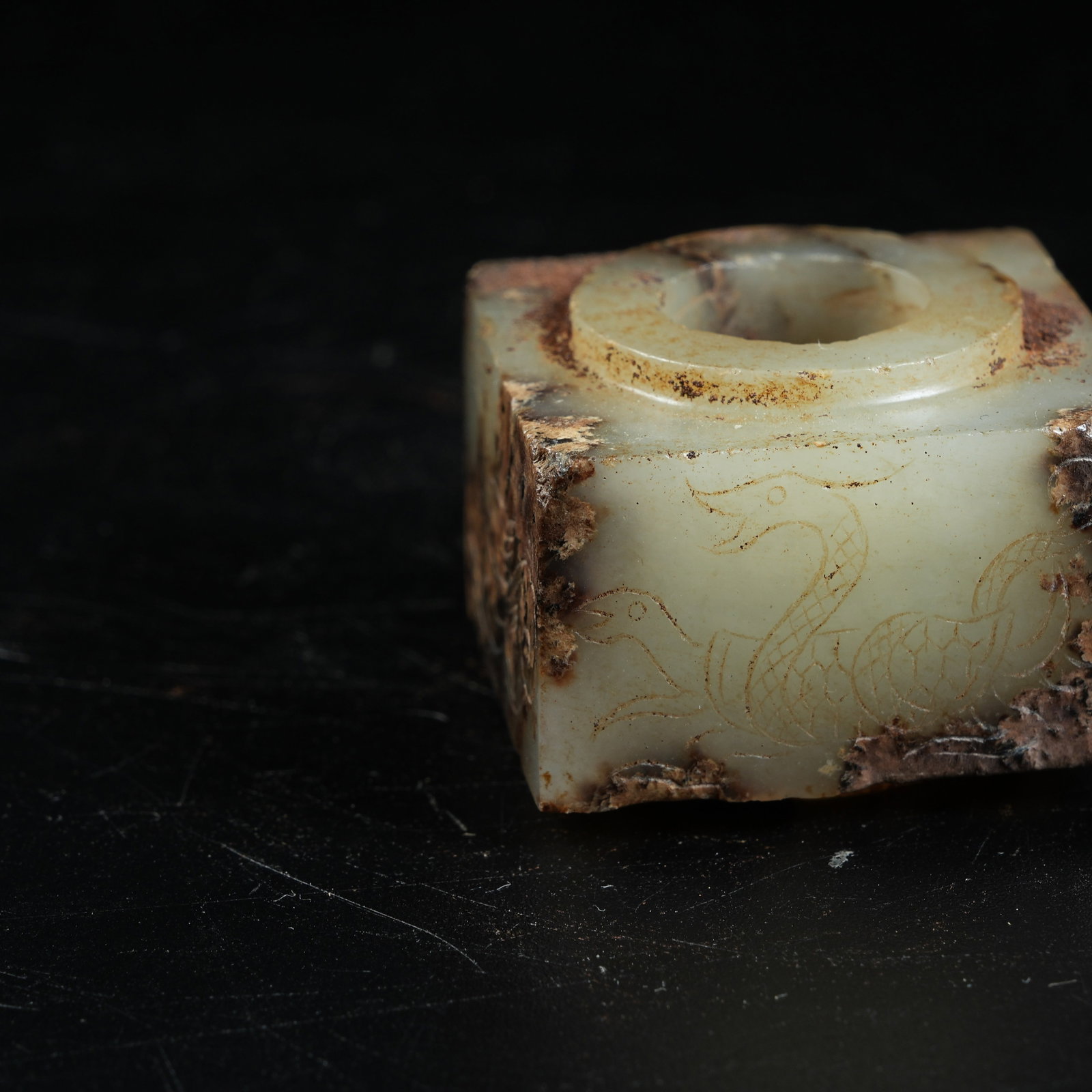A ANCIENT JADE CONG WITH PHOENIX PATTERN - 5