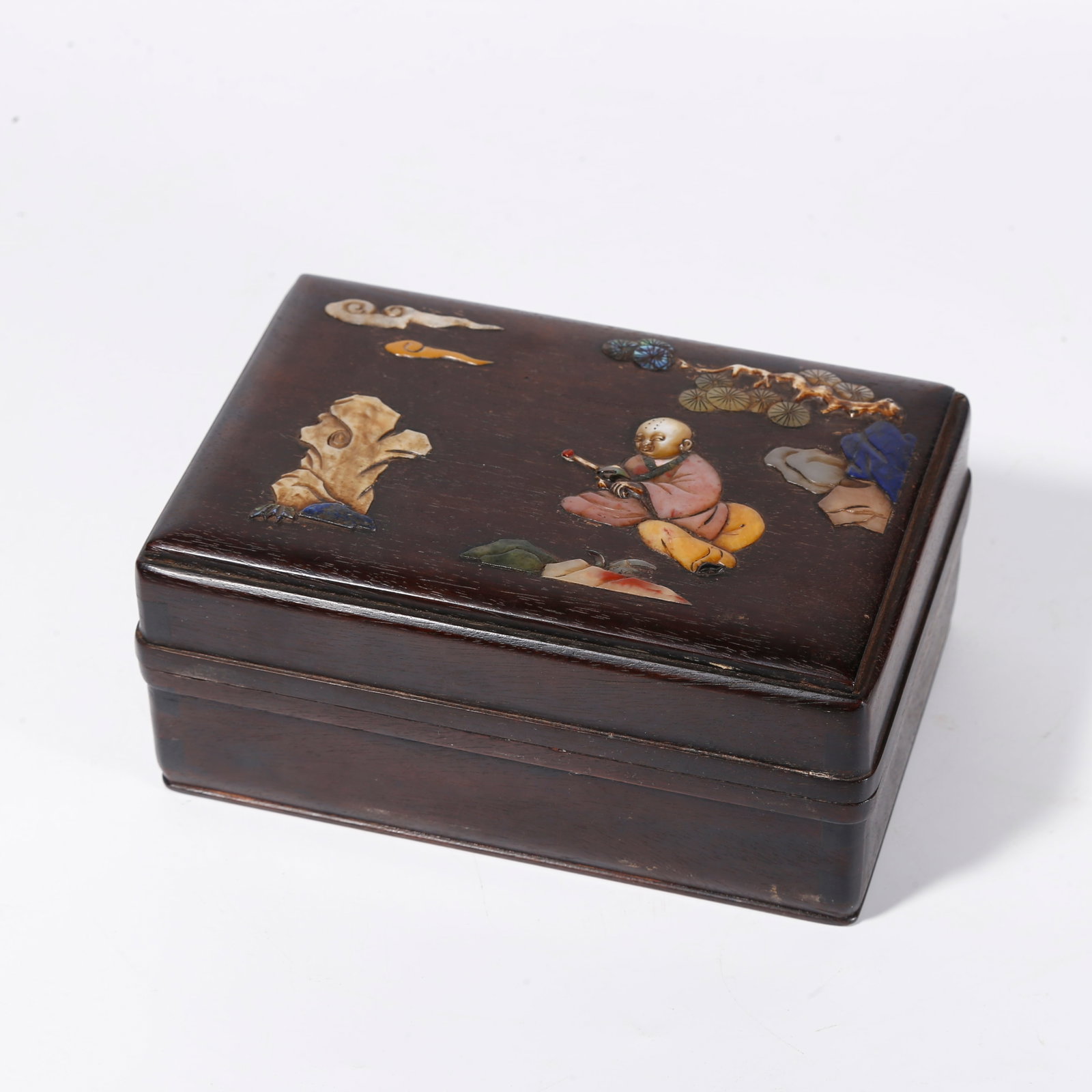 A PRECIOUS?STONE INLAID COVERED BOX IN ZITAN WOOD (1 of 9)