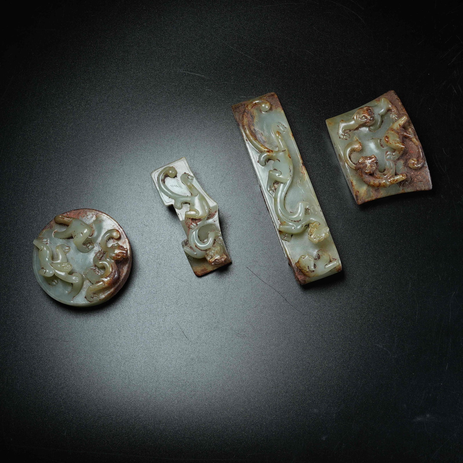 A SET OF ANCIENT JADE SWORD FITTINGS: Set of Ancient Jade Sword Fittings