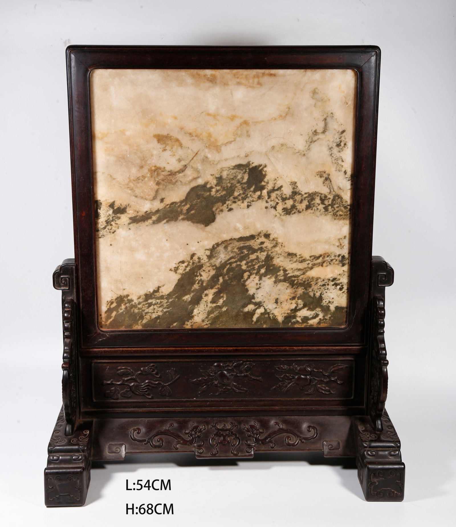 A MARBLE?INLAID TABLE SCREEN IN ZITAN WOOD: Marble?inlaid table screen in zitan wood