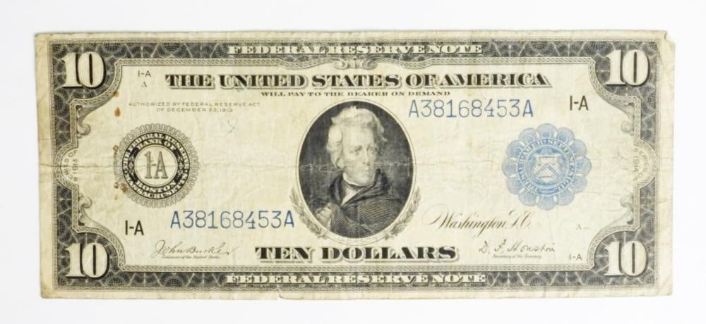 1914 $10 FEDERAL RESERVE NOTE , CIRCULATED (1 of 2)