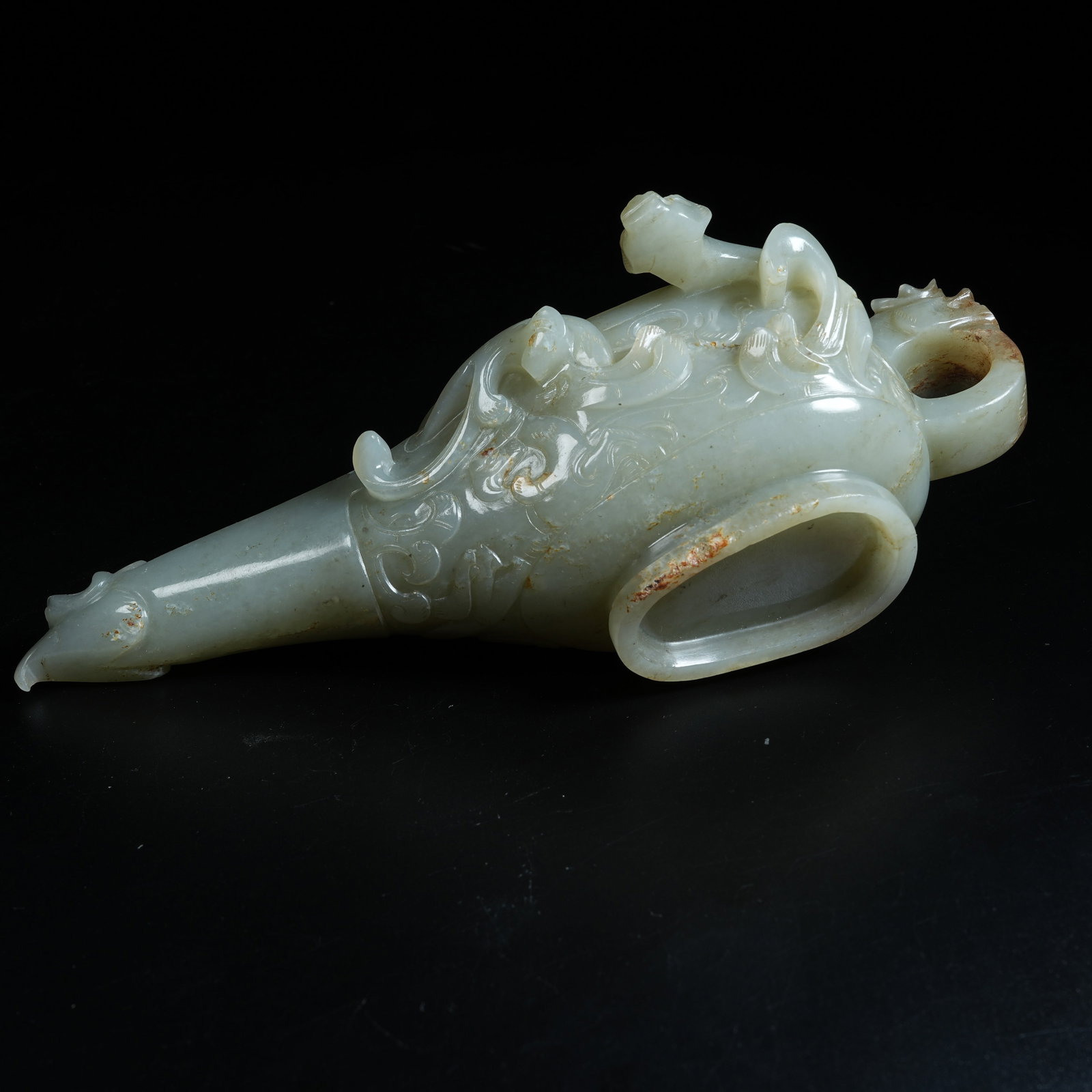 A ANCIENT JADE PHOENIX-SHAPED HANDLED POT - 10