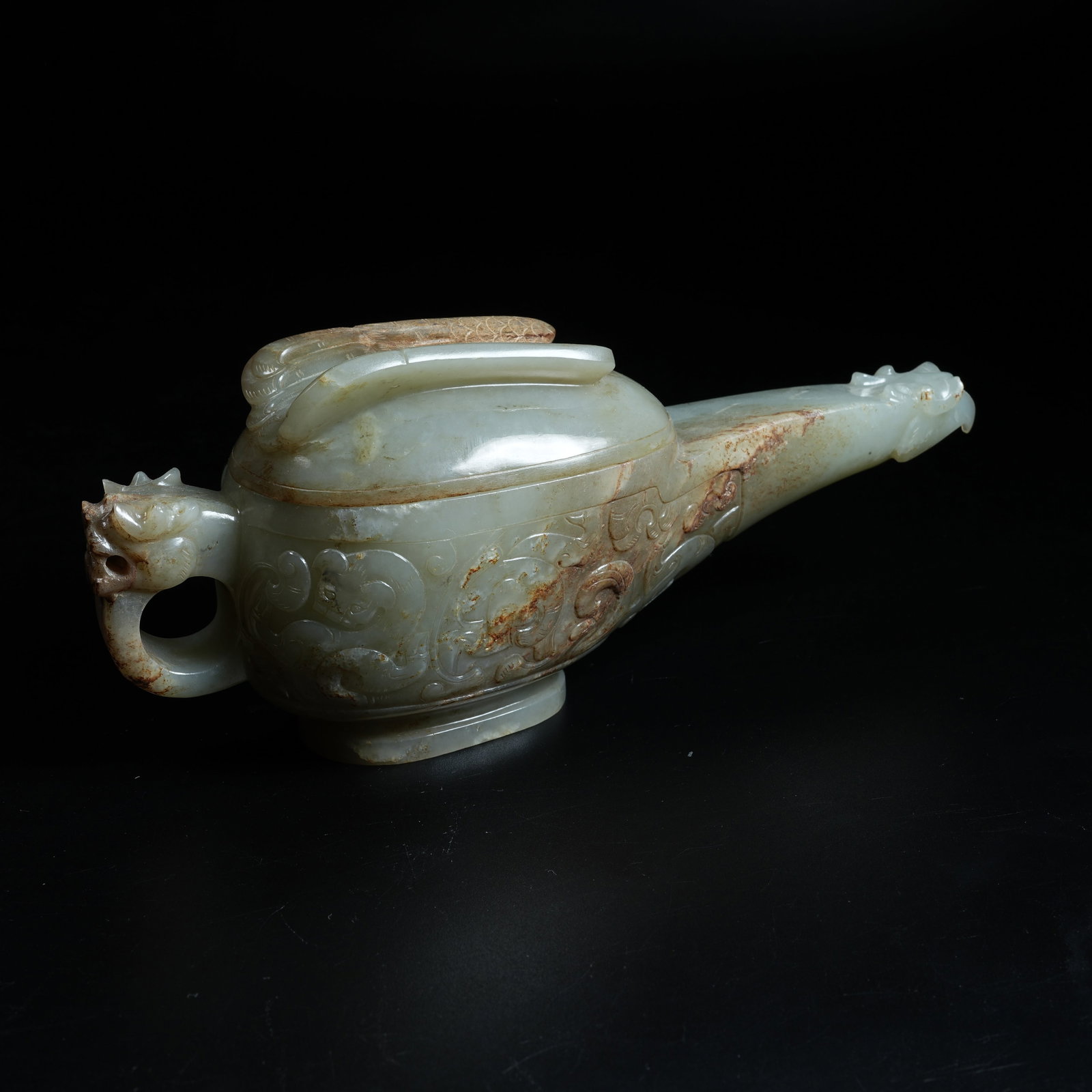 A ANCIENT JADE PHOENIX-SHAPED HANDLED POT - 5