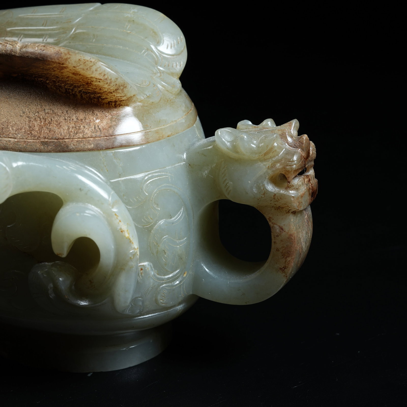 A ANCIENT JADE PHOENIX-SHAPED HANDLED POT - 7