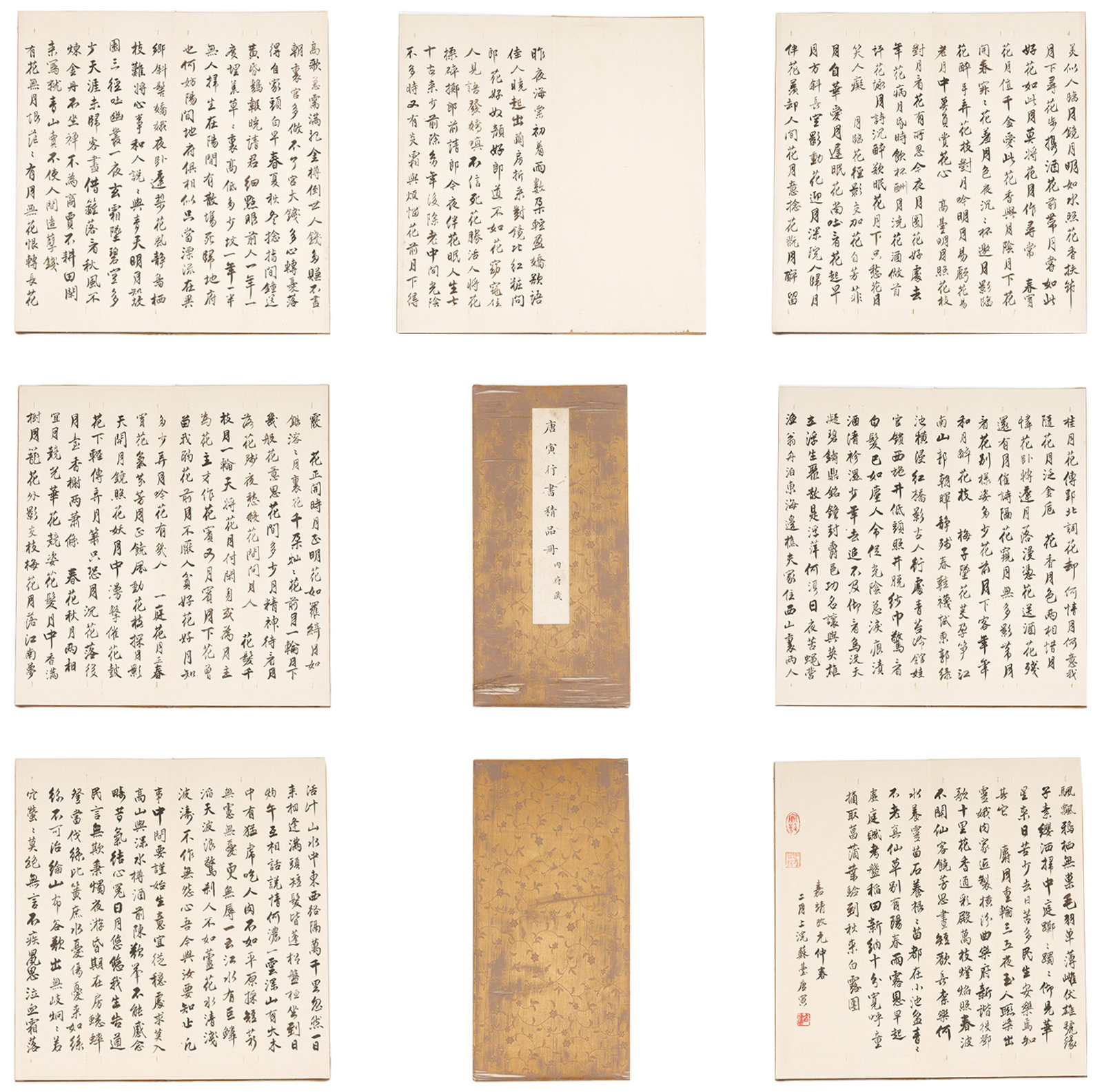 A CALLIGRAPHY ALBUM ON PAPER BY TANG BOHU (SIX LEAVES).唐伯虎: Calligraphy Album on Paper by Tang Bohu (six leaves).唐伯虎