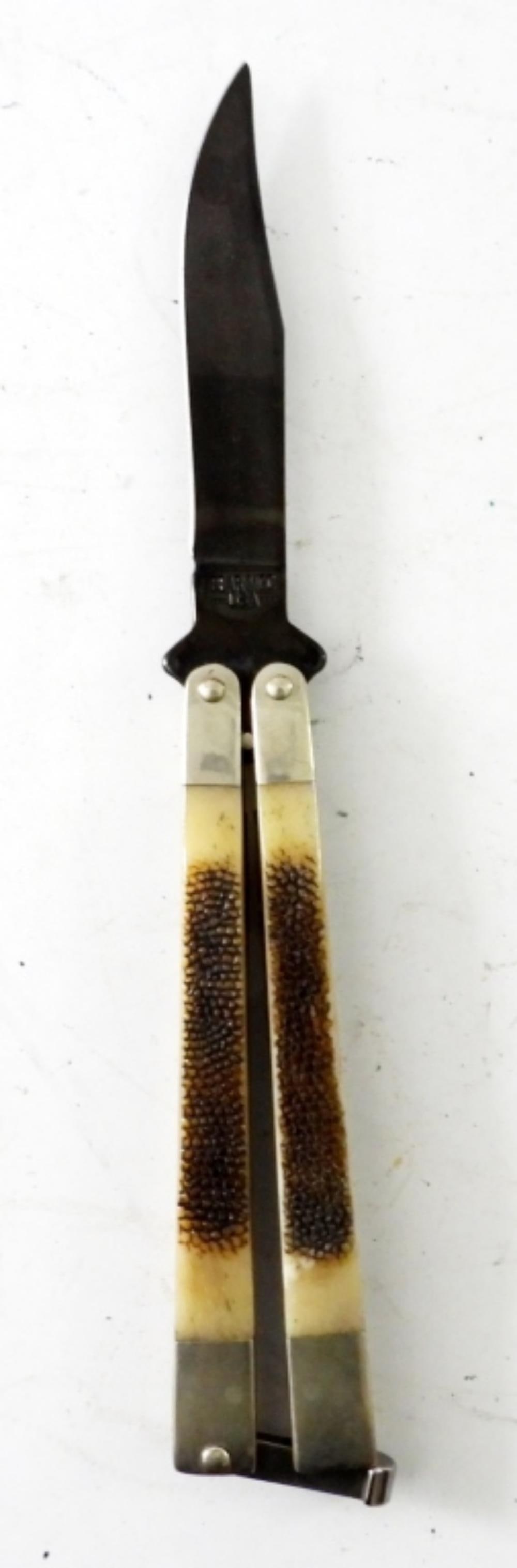 BEAR MGC BUTTERFLY KNIFE BONE: BEAR MGC BUTTERFLY KNIFE BONE