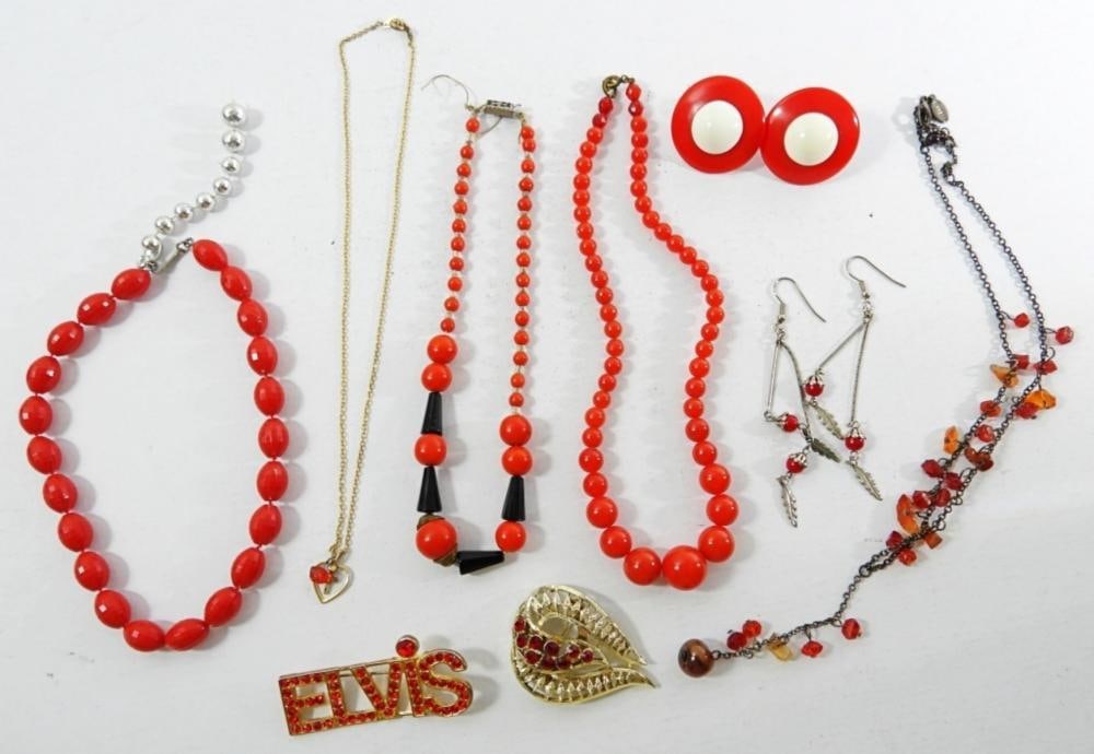 9 PIECE RED BEADED LOT: 9 PIECE RED BEADED LOT
