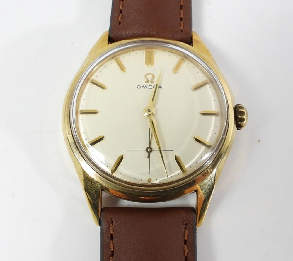 OMEGA 9KT GOLD STRAP WATCH: OMEGA 9KT GOLD STRAP WATCH