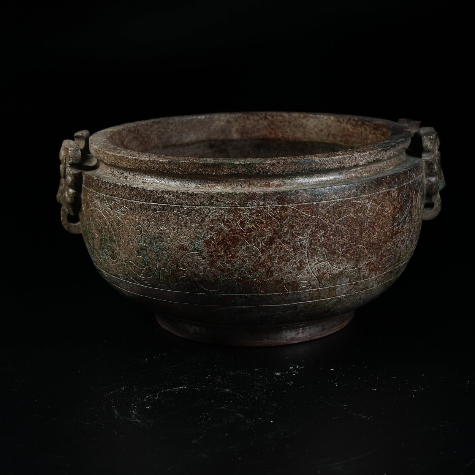 A ANCIENT JADE CENSER WITH BEAST MASK EARS: Ancient Jade Censer with Beast Mask Ears