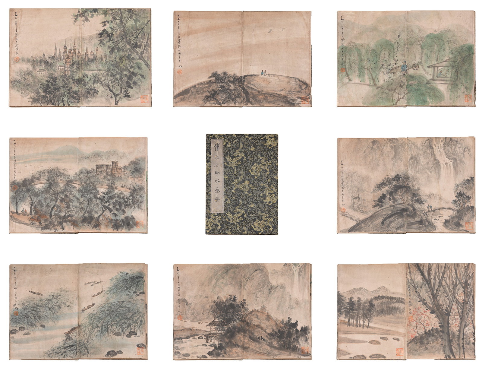 A LANDSCAPE PAINTINGS ALBUM ON PAPER BY FU BAOSHI (ELEVEN LEAVES).傅抱石 (1 of 12)